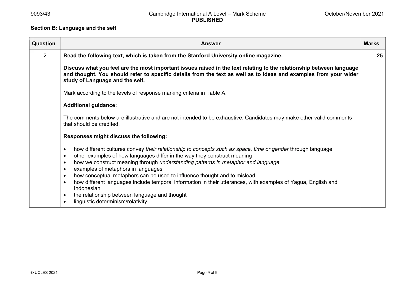 Mark scheme, page 9 of 9