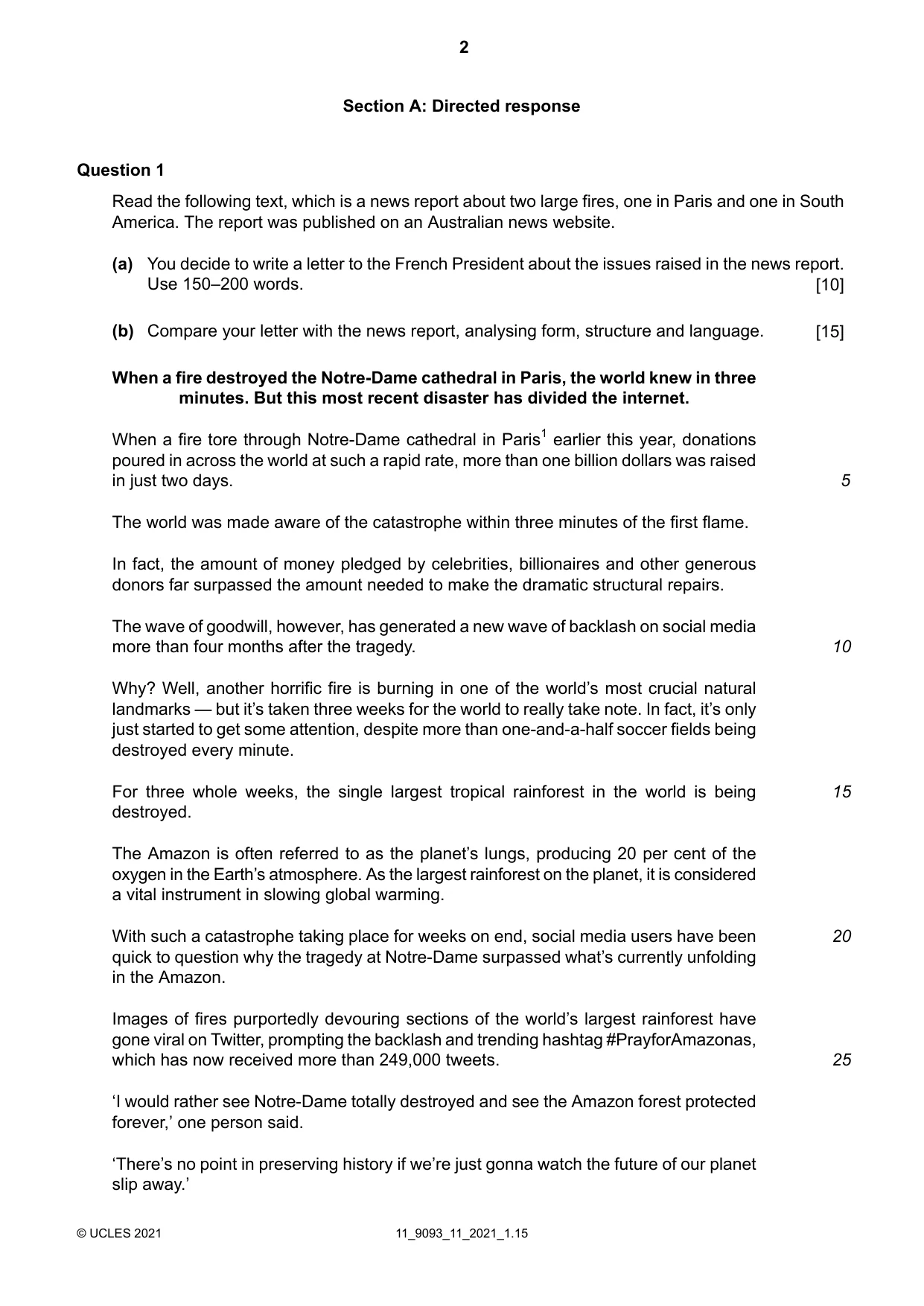 Cambridge A Level English - Language AS and A Level (from 2014) 9093 2021 Oct/Nov Paper 1 · Variant 1 question paper, page 2 of 8