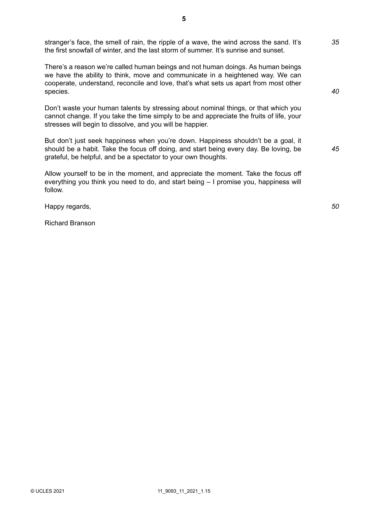 Cambridge A Level English - Language AS and A Level (from 2014) 9093 2021 Oct/Nov Paper 1 · Variant 1 question paper, page 5 of 8
