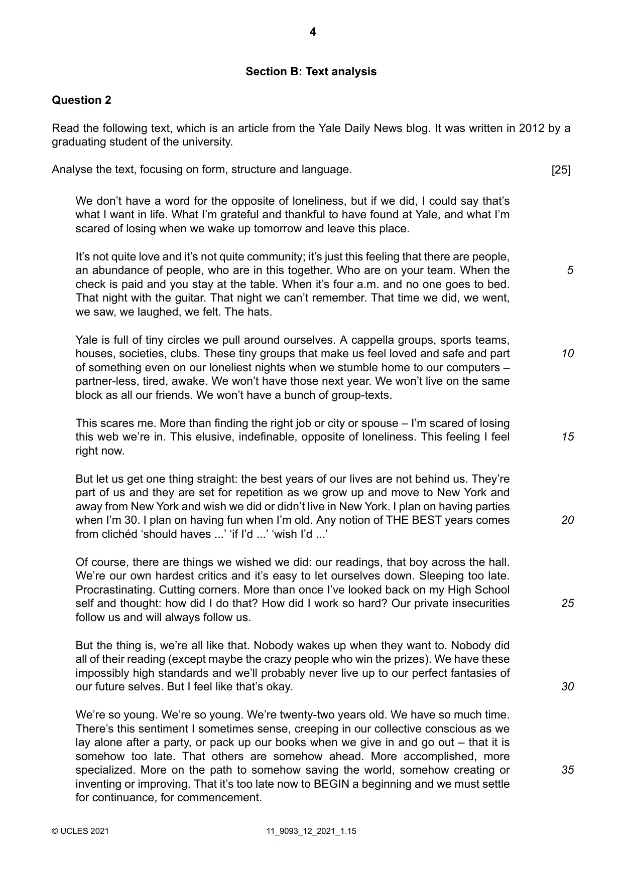 Cambridge A Level English - Language AS and A Level (from 2014) 9093 2021 Oct/Nov Paper 1 · Variant 2 question paper, page 4 of 8