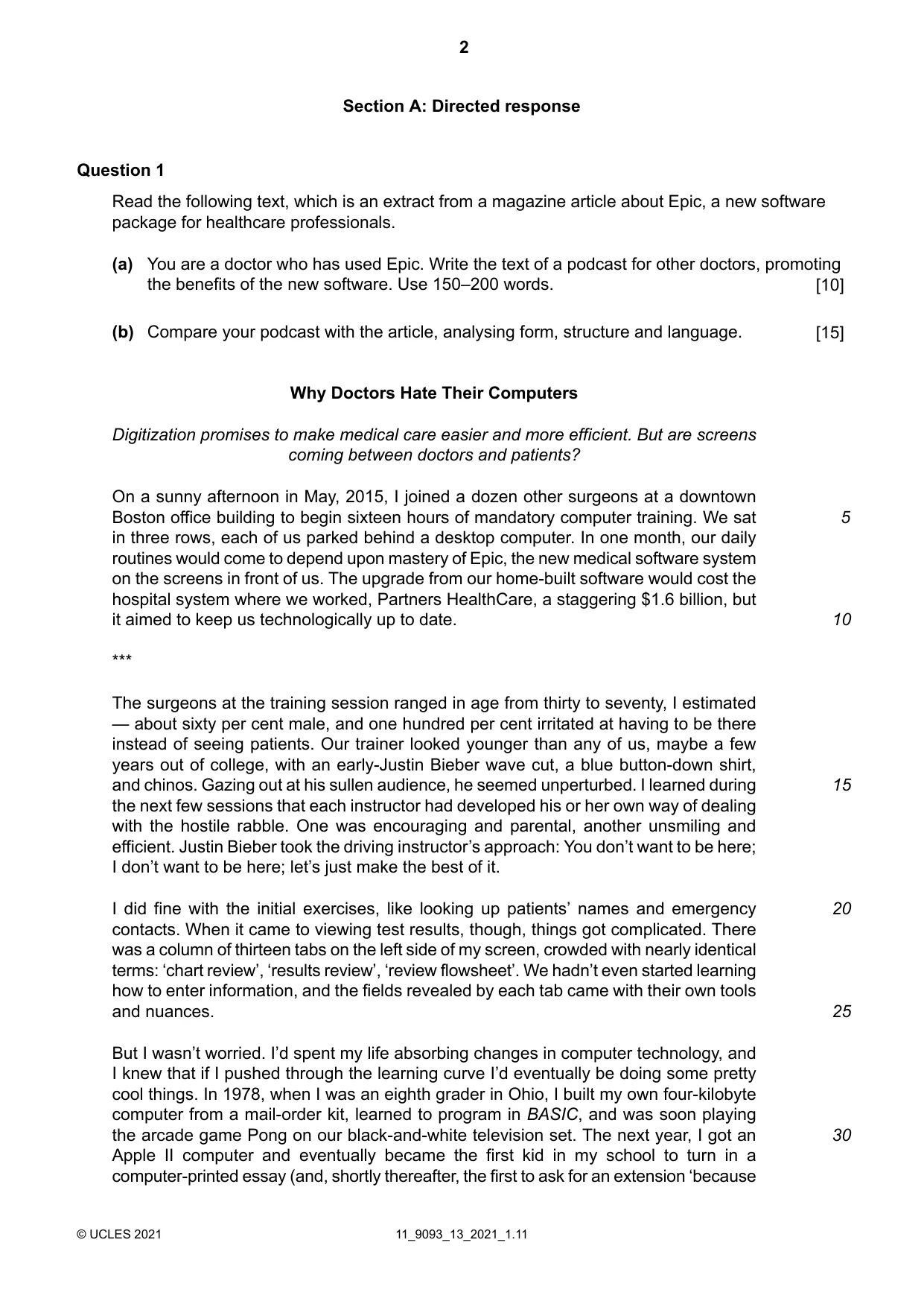 Cambridge A Level English - Language AS and A Level (from 2014) 9093 2021 Oct/Nov Paper 1 · Variant 3 question paper, page 2 of 8