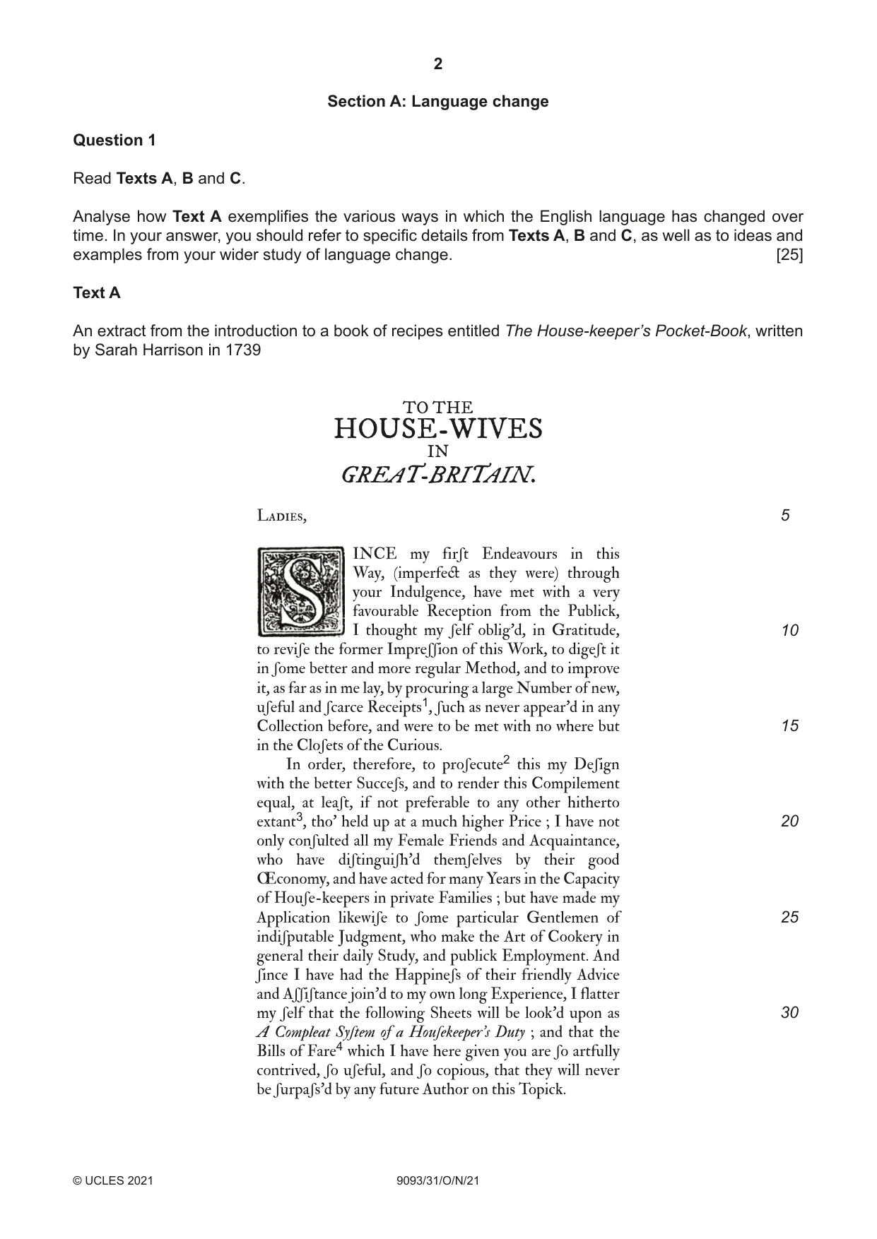 Cambridge A Level English - Language AS and A Level (from 2014) 9093 2021 Oct/Nov Paper 3 · Variant 1 question paper, page 2 of 8