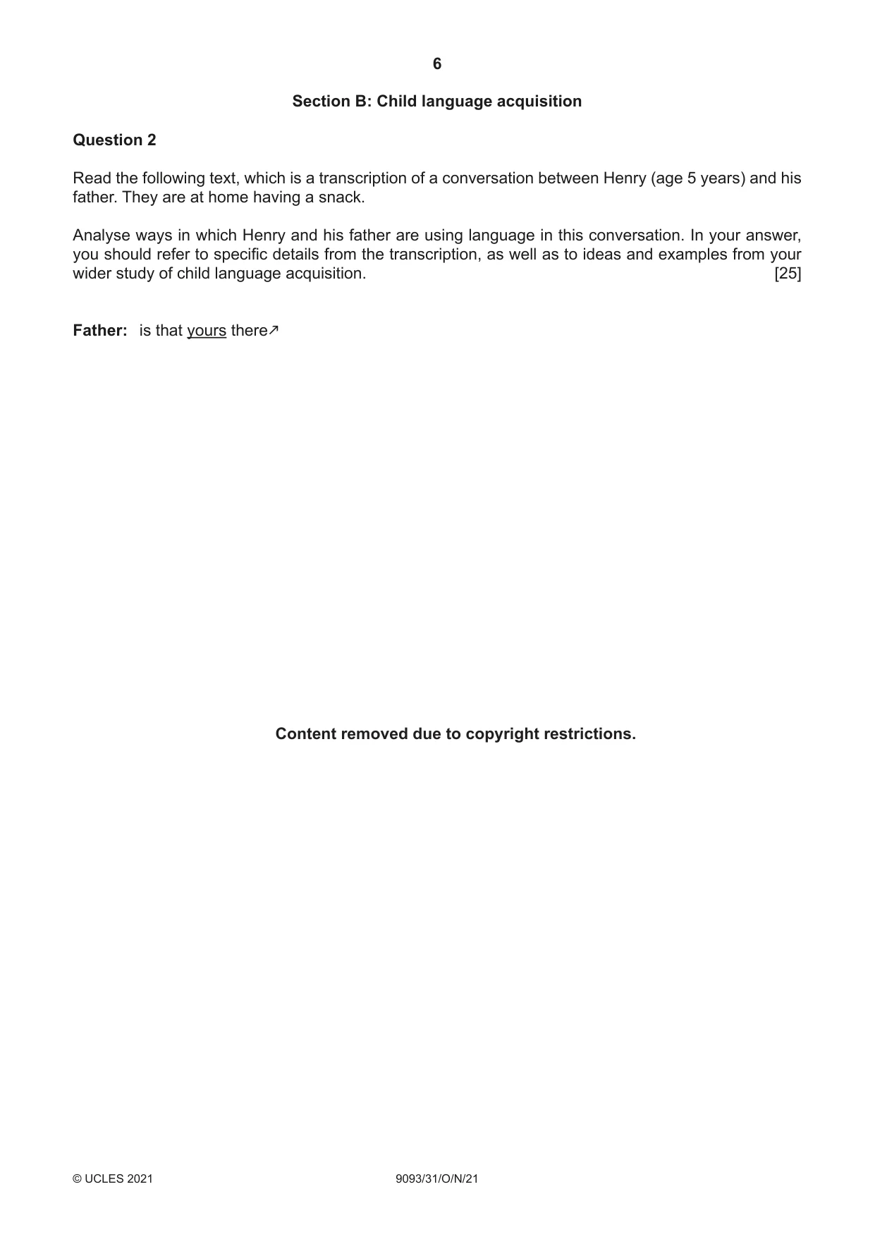 Cambridge A Level English - Language AS and A Level (from 2014) 9093 2021 Oct/Nov Paper 3 · Variant 1 question paper, page 6 of 8