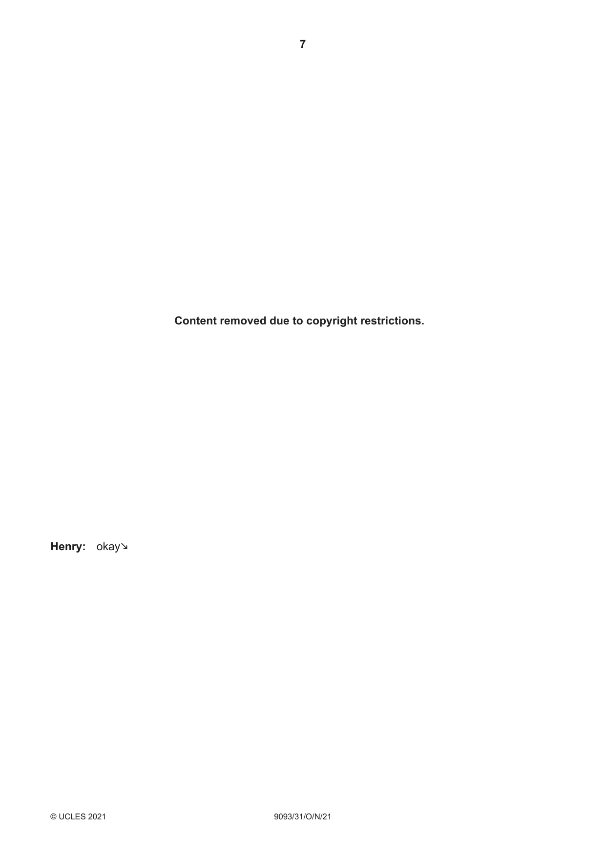 Cambridge A Level English - Language AS and A Level (from 2014) 9093 2021 Oct/Nov Paper 3 · Variant 1 question paper, page 7 of 8
