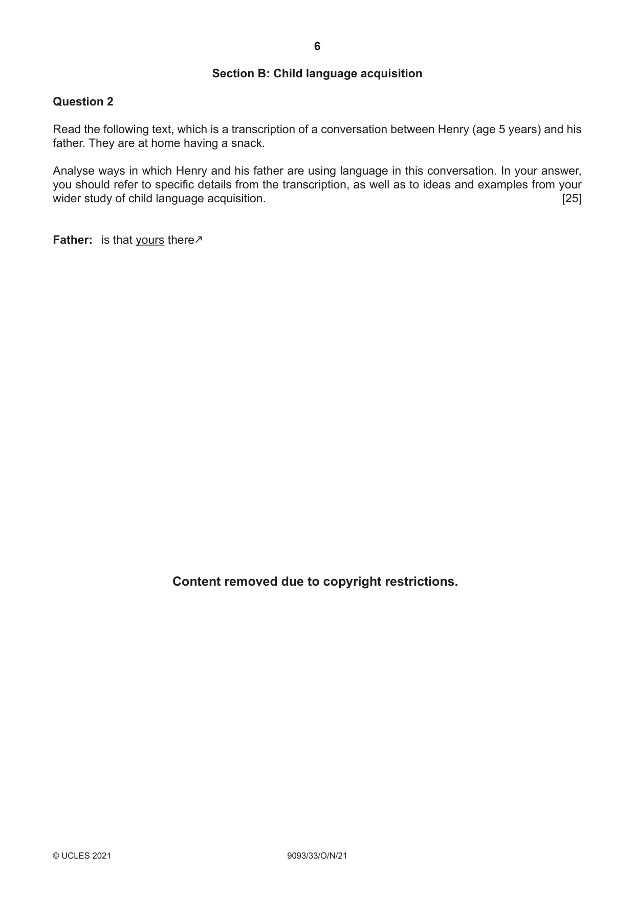 Cambridge A Level English - Language AS and A Level (from 2014) 9093 2021 Oct/Nov Paper 3 · Variant 3 question paper, page 6 of 8