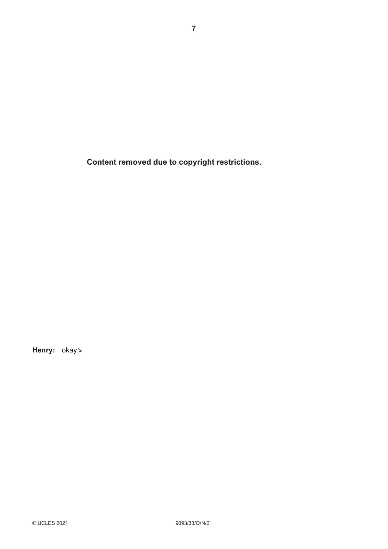 Cambridge A Level English - Language AS and A Level (from 2014) 9093 2021 Oct/Nov Paper 3 · Variant 3 question paper, page 7 of 8