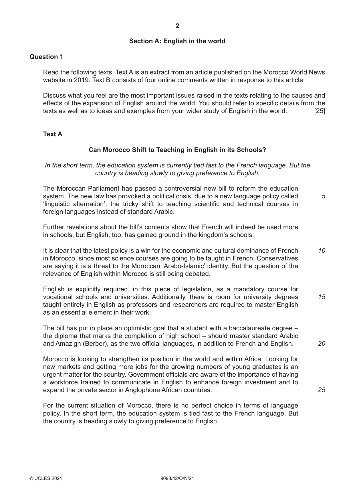 Cambridge A Level English - Language AS and A Level (from 2014) 9093 2021 Oct/Nov Paper 4 · Variant 2 question paper, page 2 of 8