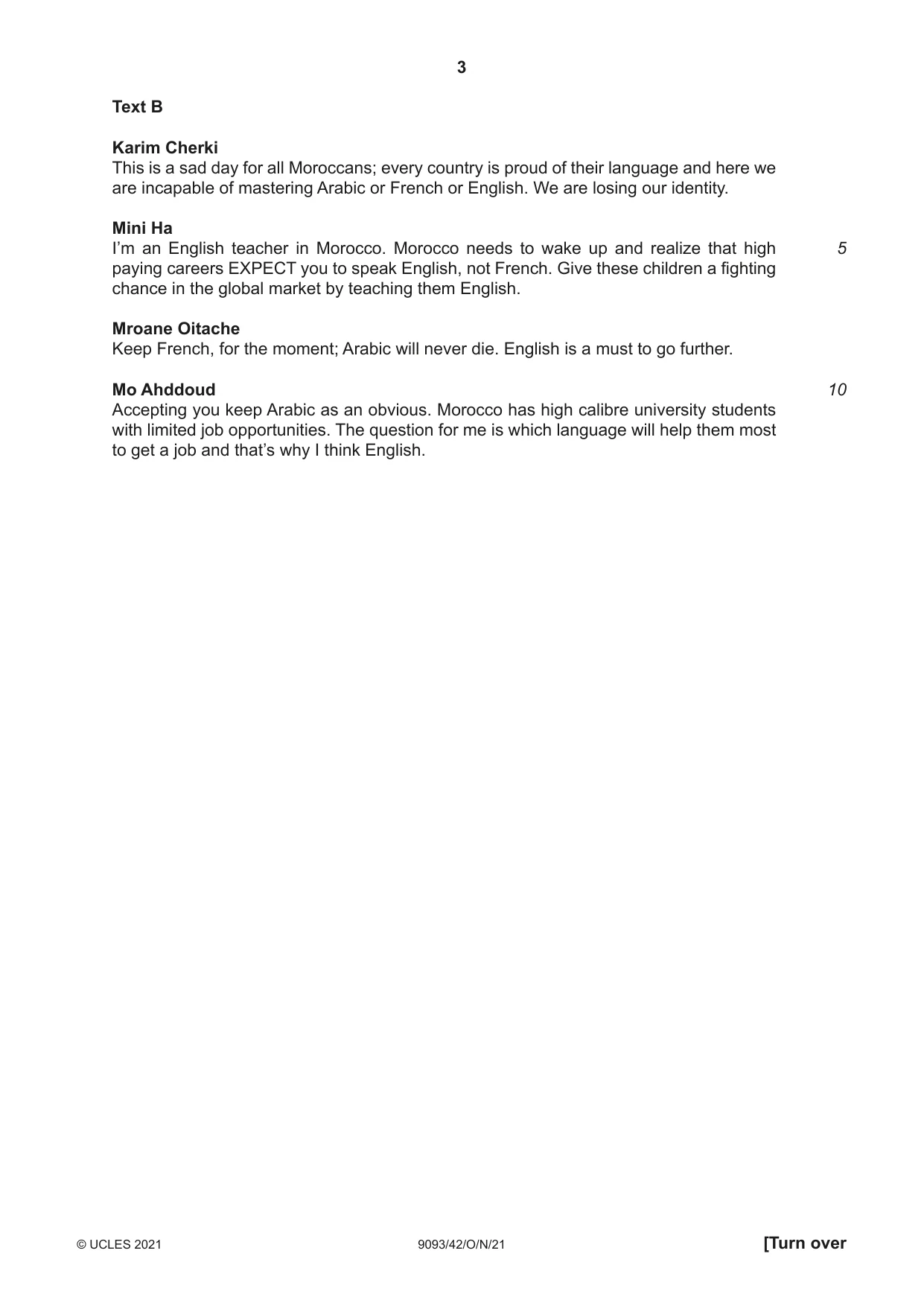 Cambridge A Level English - Language AS and A Level (from 2014) 9093 2021 Oct/Nov Paper 4 · Variant 2 question paper, page 3 of 8
