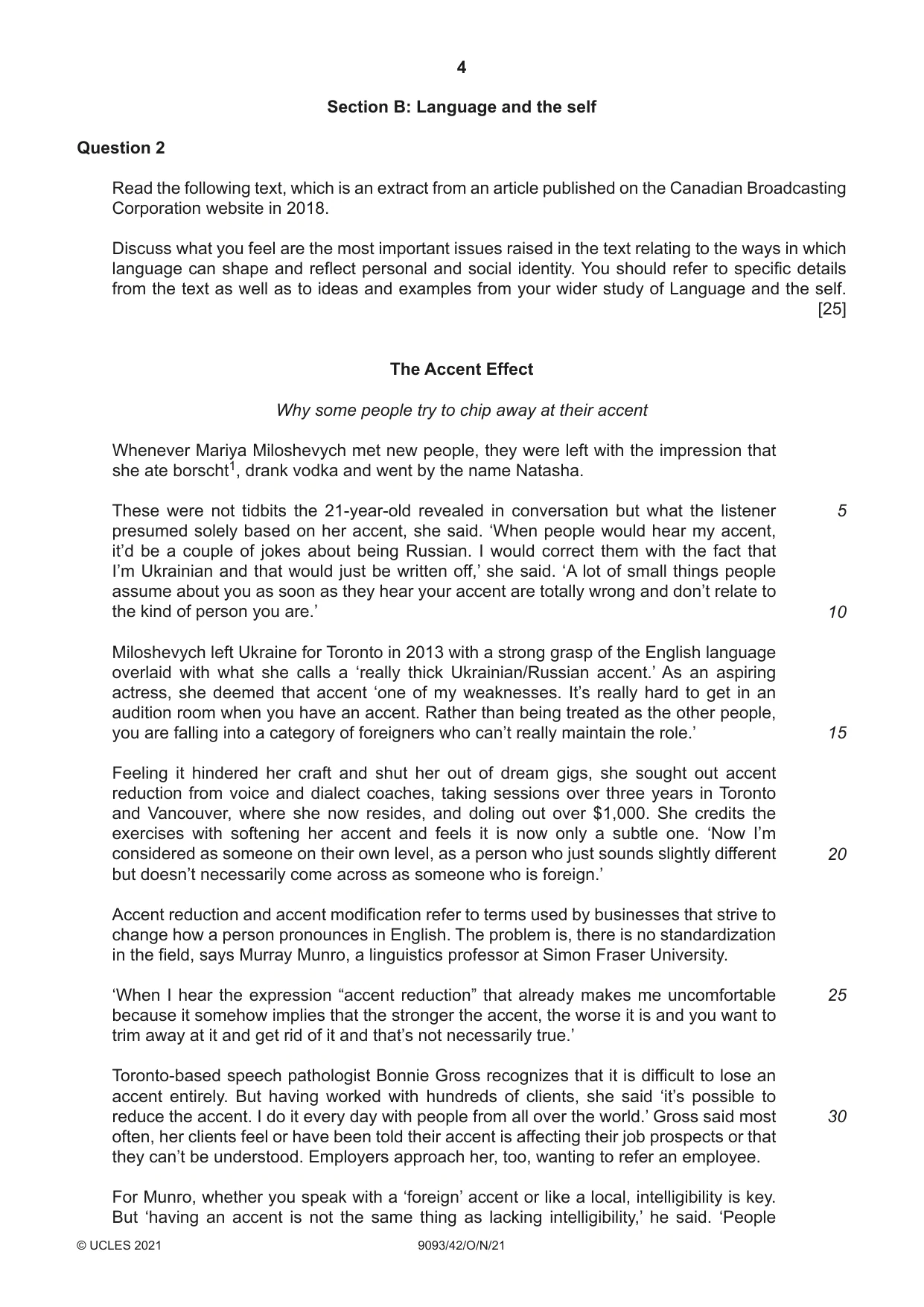 Cambridge A Level English - Language AS and A Level (from 2014) 9093 2021 Oct/Nov Paper 4 · Variant 2 question paper, page 4 of 8