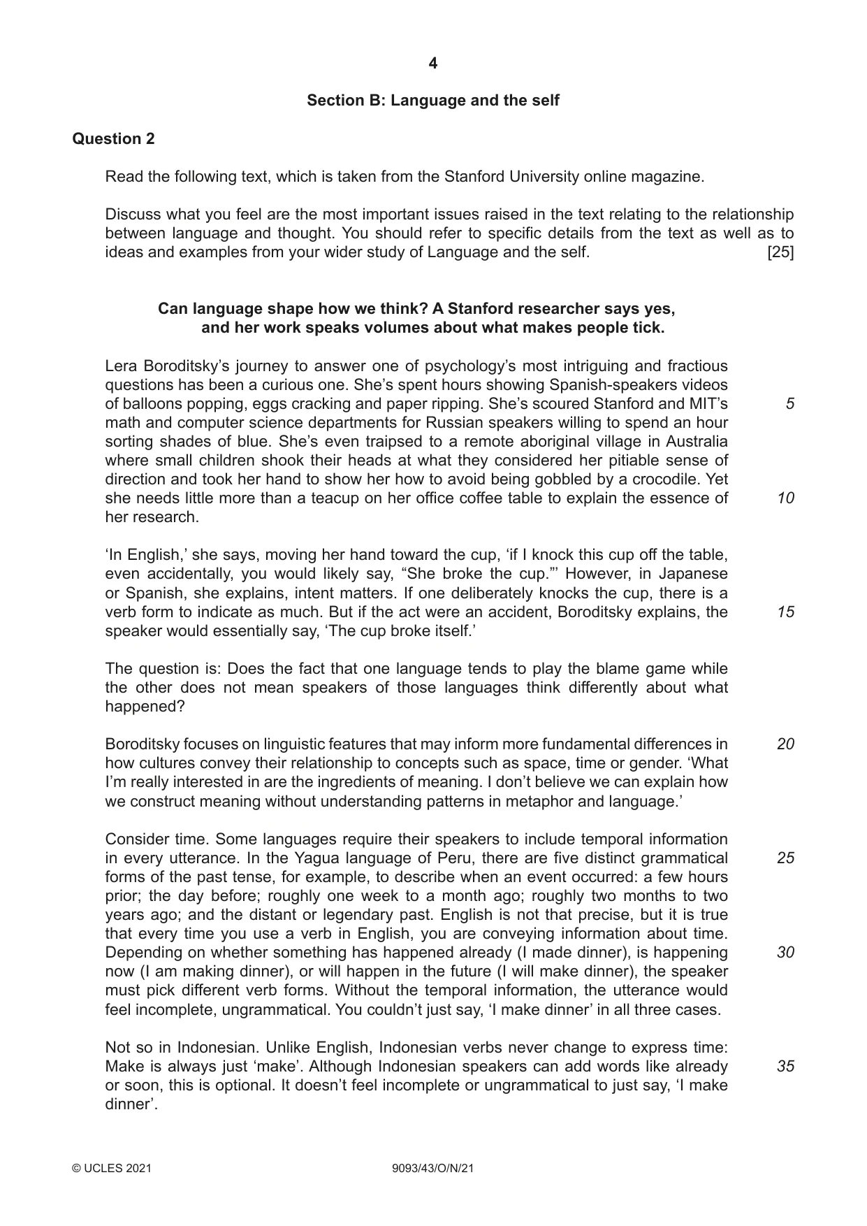 Cambridge A Level English - Language AS and A Level (from 2014) 9093 2021 Oct/Nov Paper 4 · Variant 3 question paper, page 4 of 8