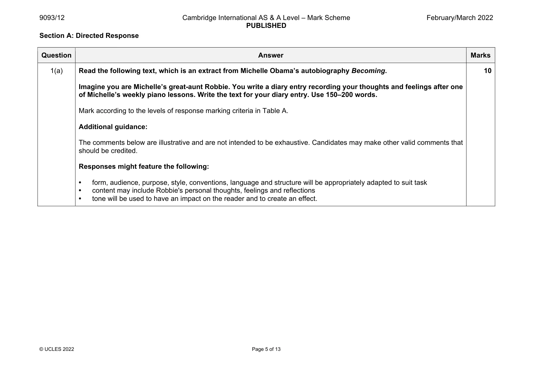 Mark scheme, page 5 of 13