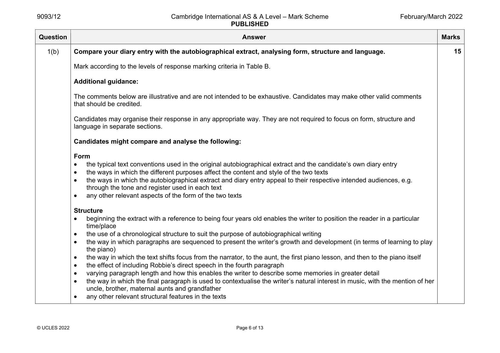 Mark scheme, page 6 of 13