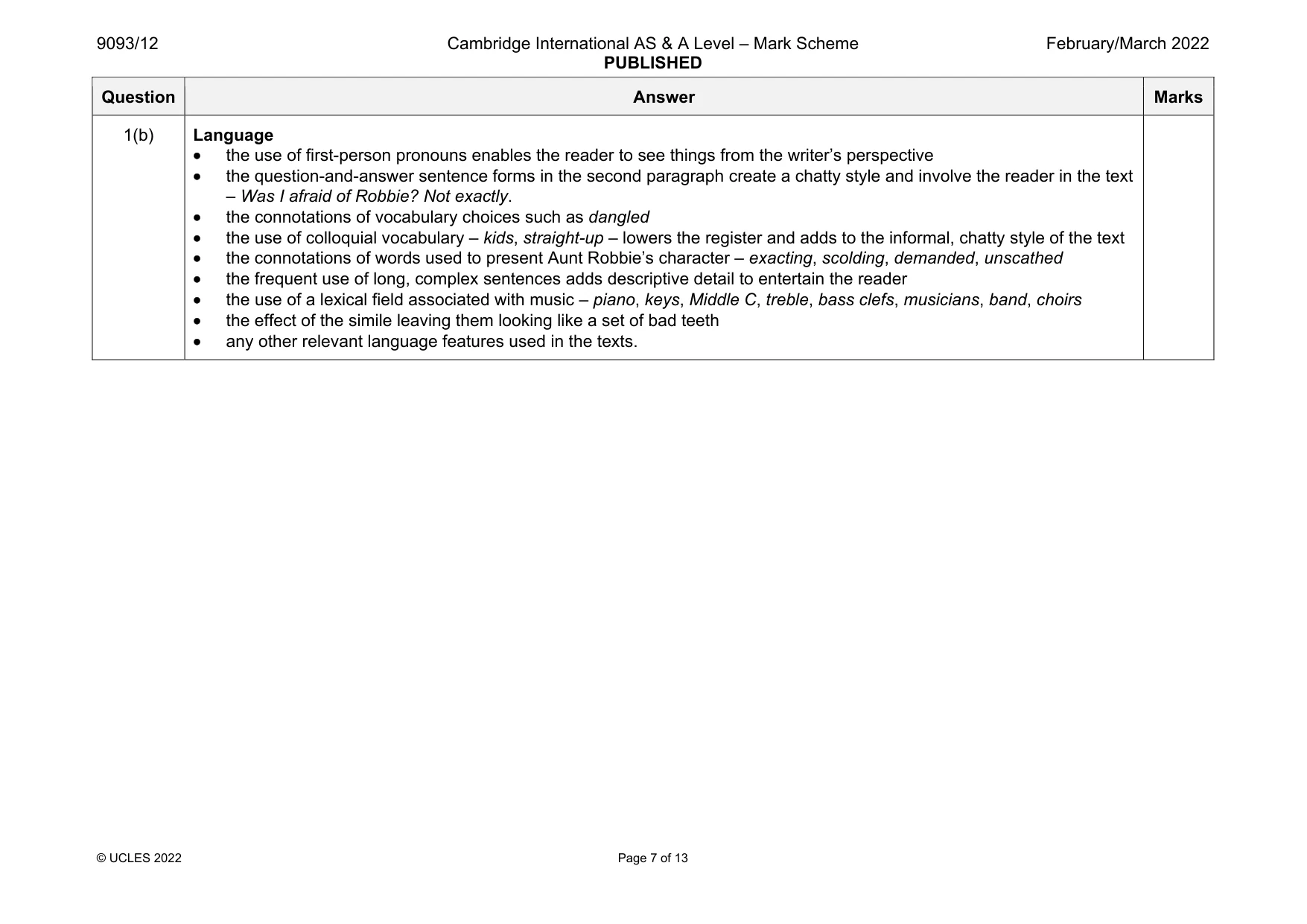 Mark scheme, page 7 of 13