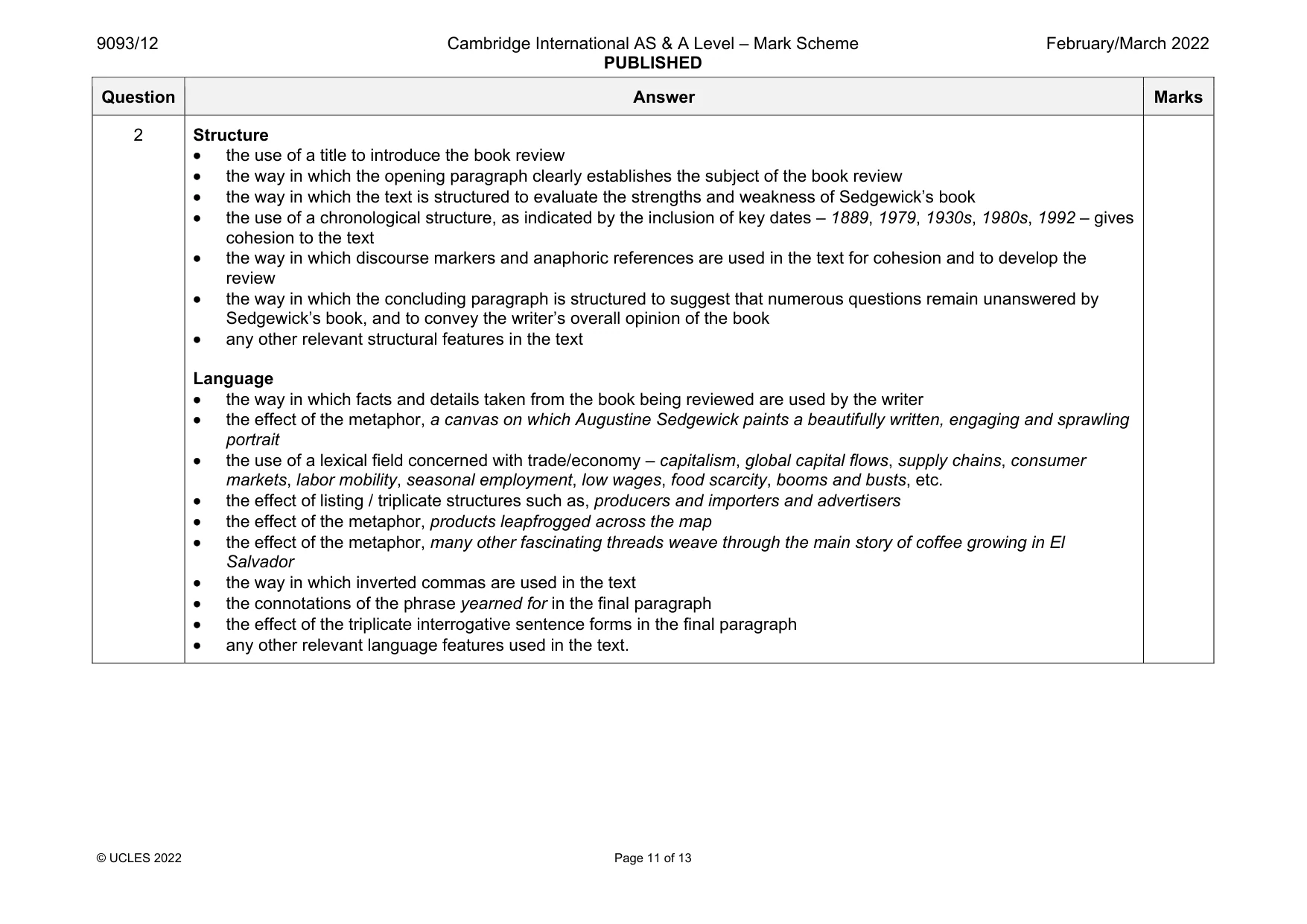 Mark scheme, page 11 of 13