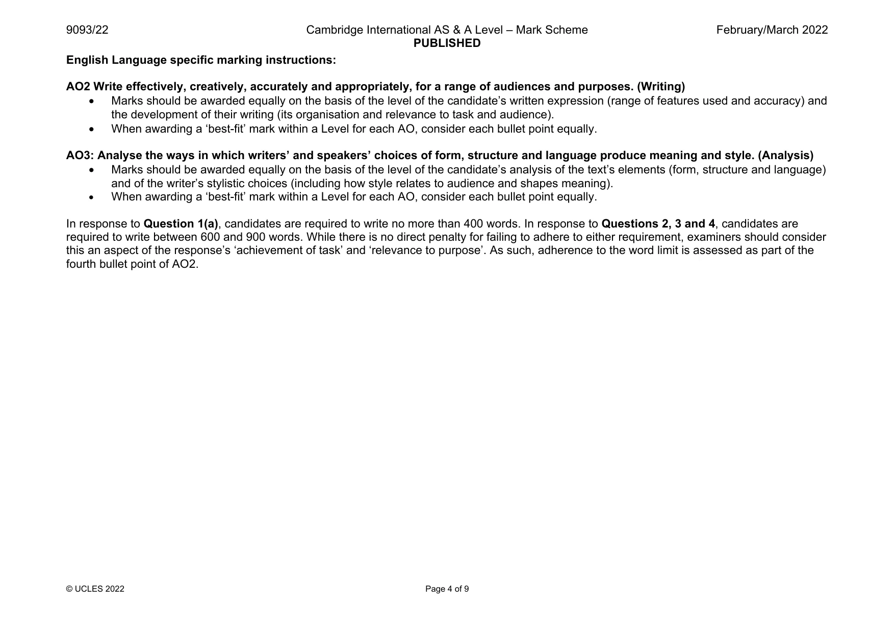 Mark scheme, page 4 of 9