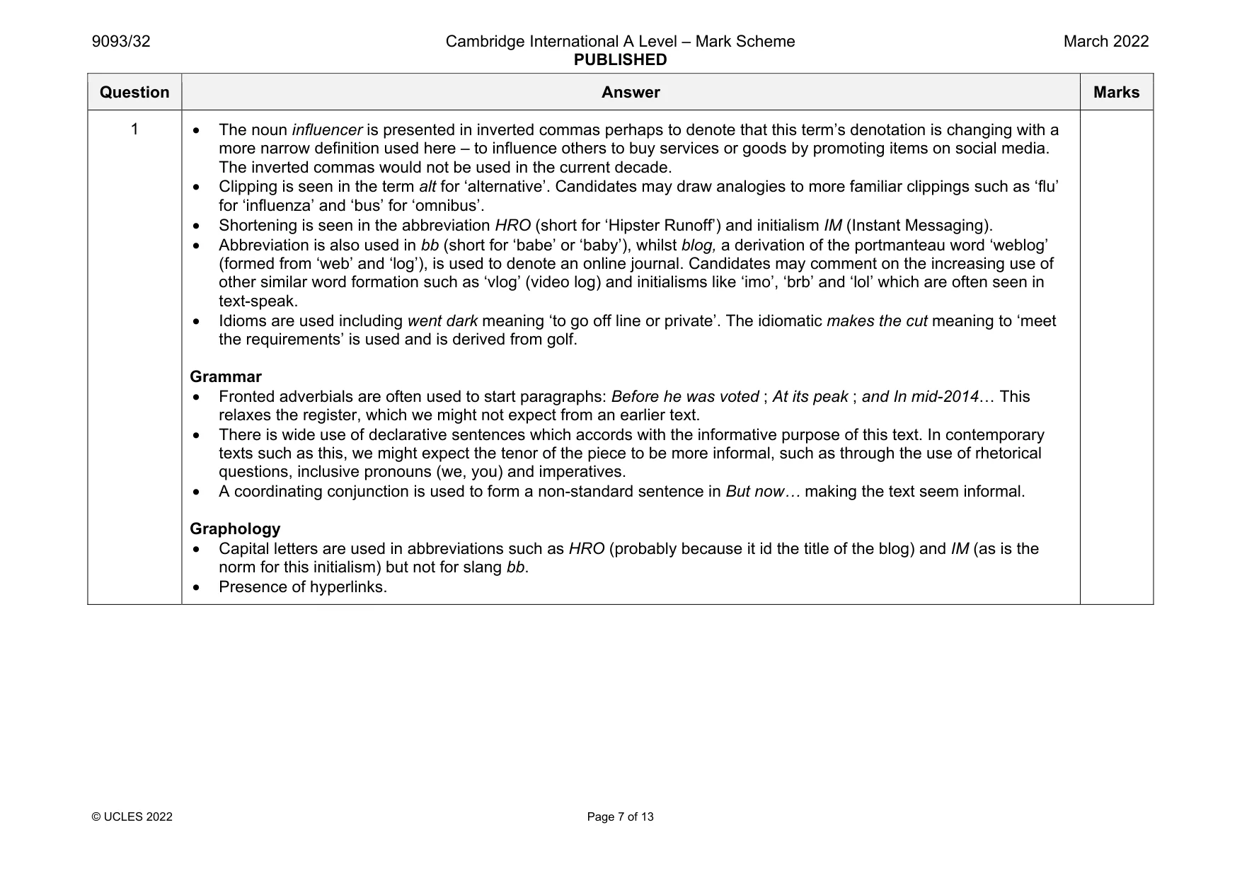 Mark scheme, page 7 of 13
