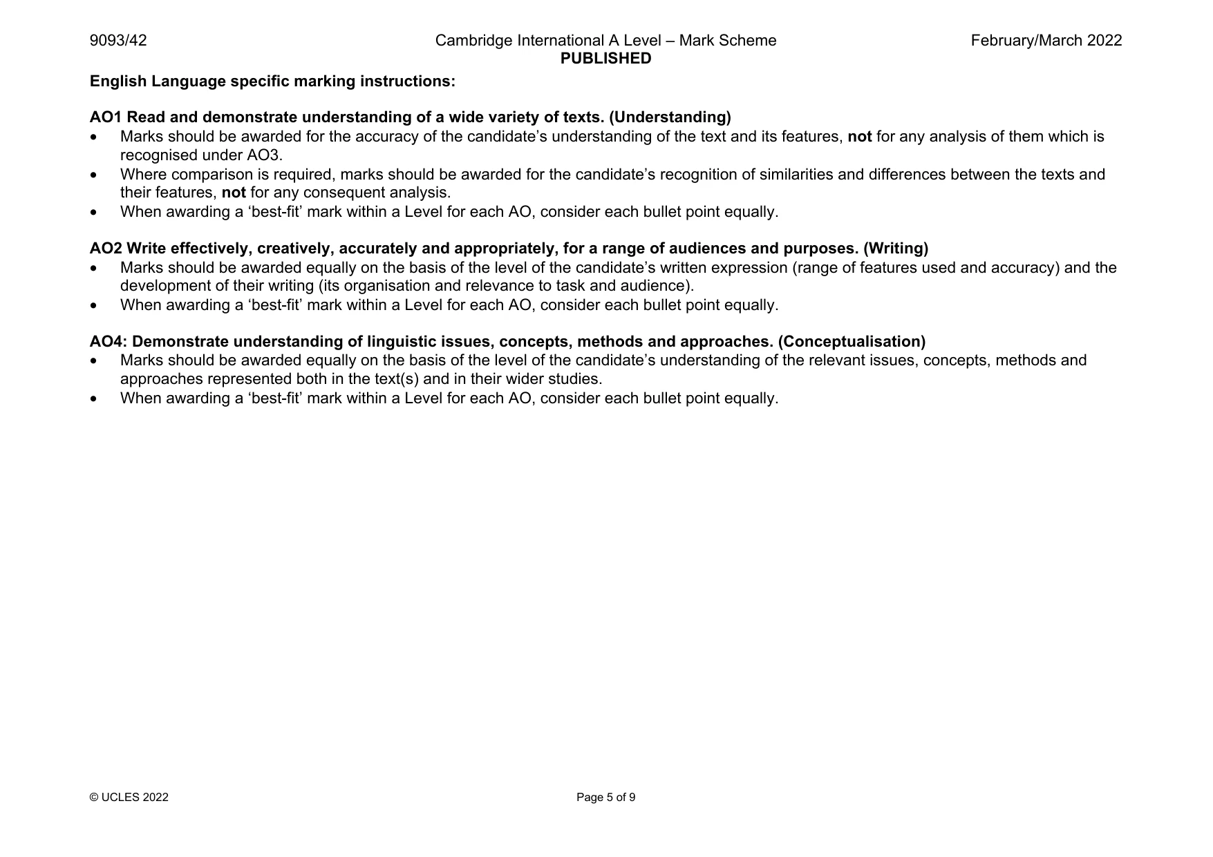 Mark scheme, page 5 of 9