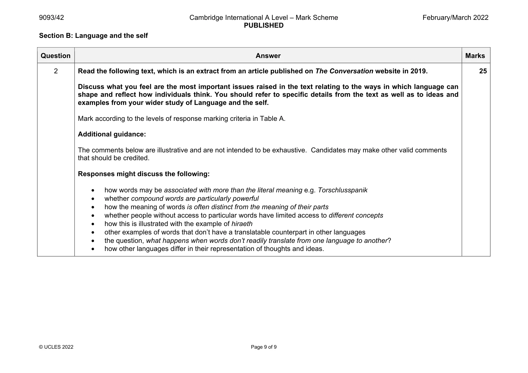 Mark scheme, page 9 of 9