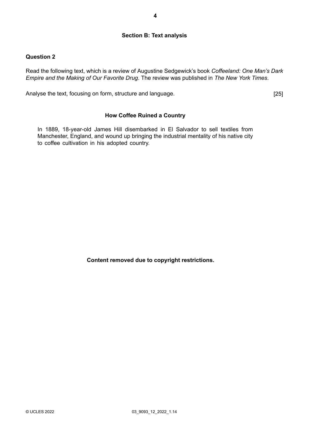 Cambridge A Level English - Language AS and A Level (from 2014) 9093 2022 Feb/March Paper 1 · Variant 2 question paper, page 4 of 8