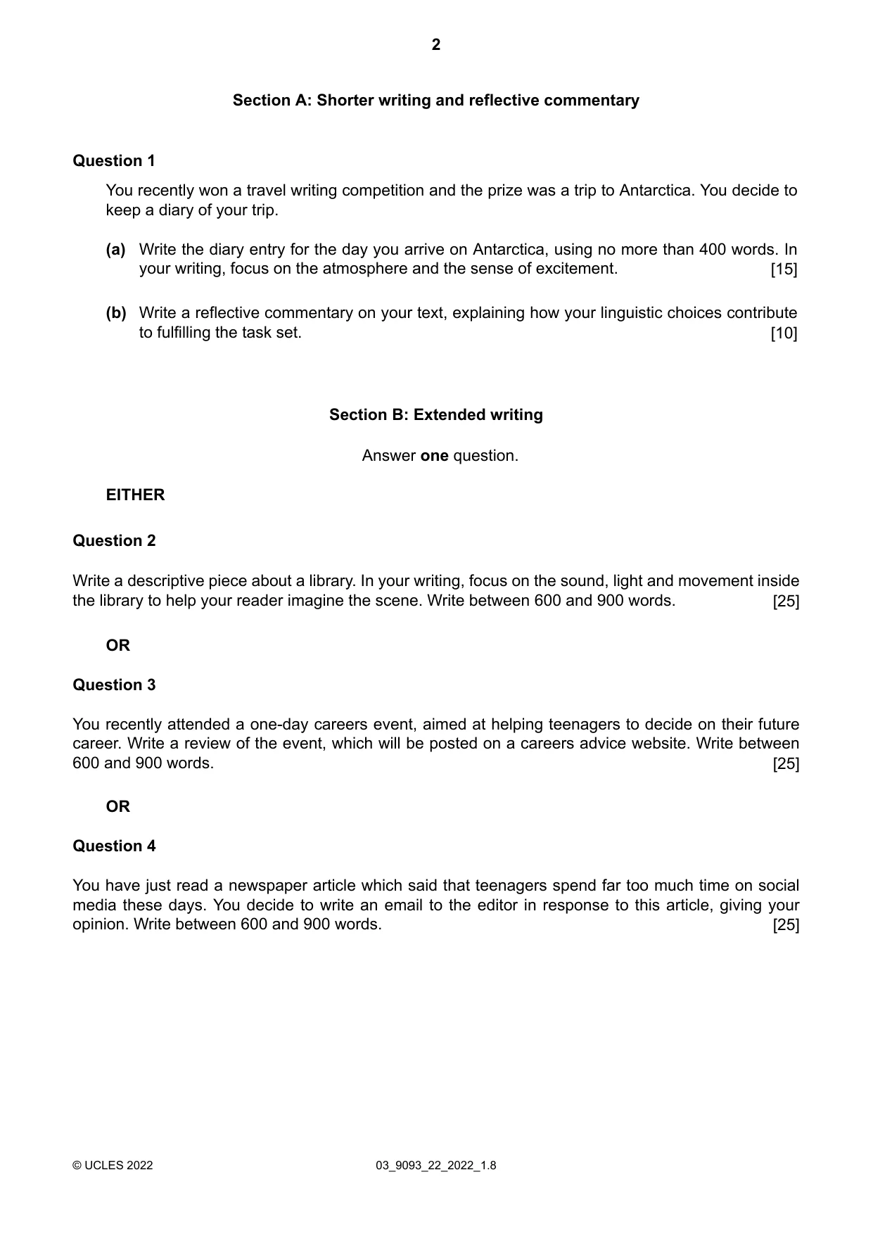 Cambridge A Level English - Language AS and A Level (from 2014) 9093 2022 Feb/March Paper 2 · Variant 2 question paper, page 2 of 4