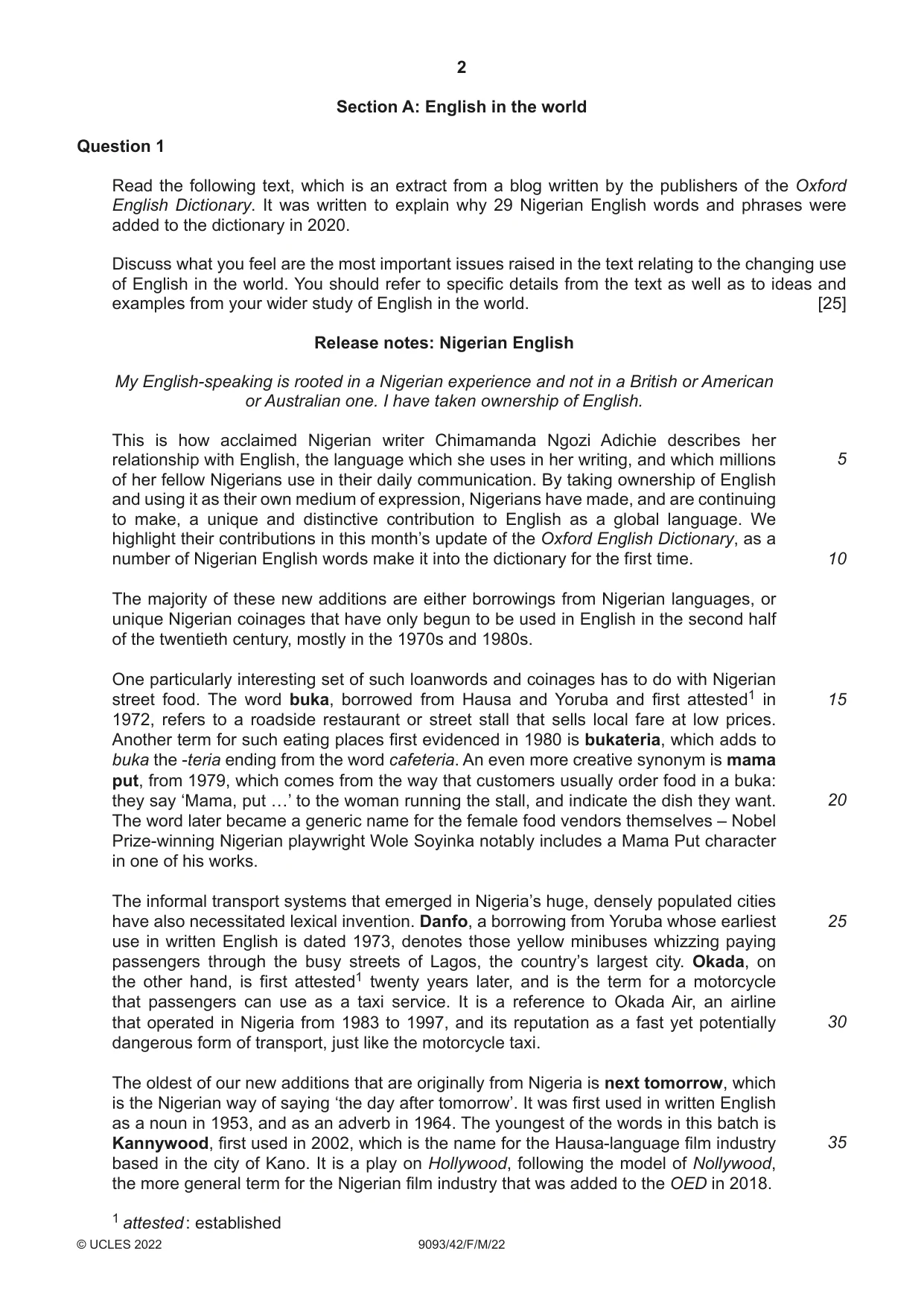 Cambridge A Level English - Language AS and A Level (from 2014) 9093 2022 Feb/March Paper 4 · Variant 2 question paper, page 2 of 4