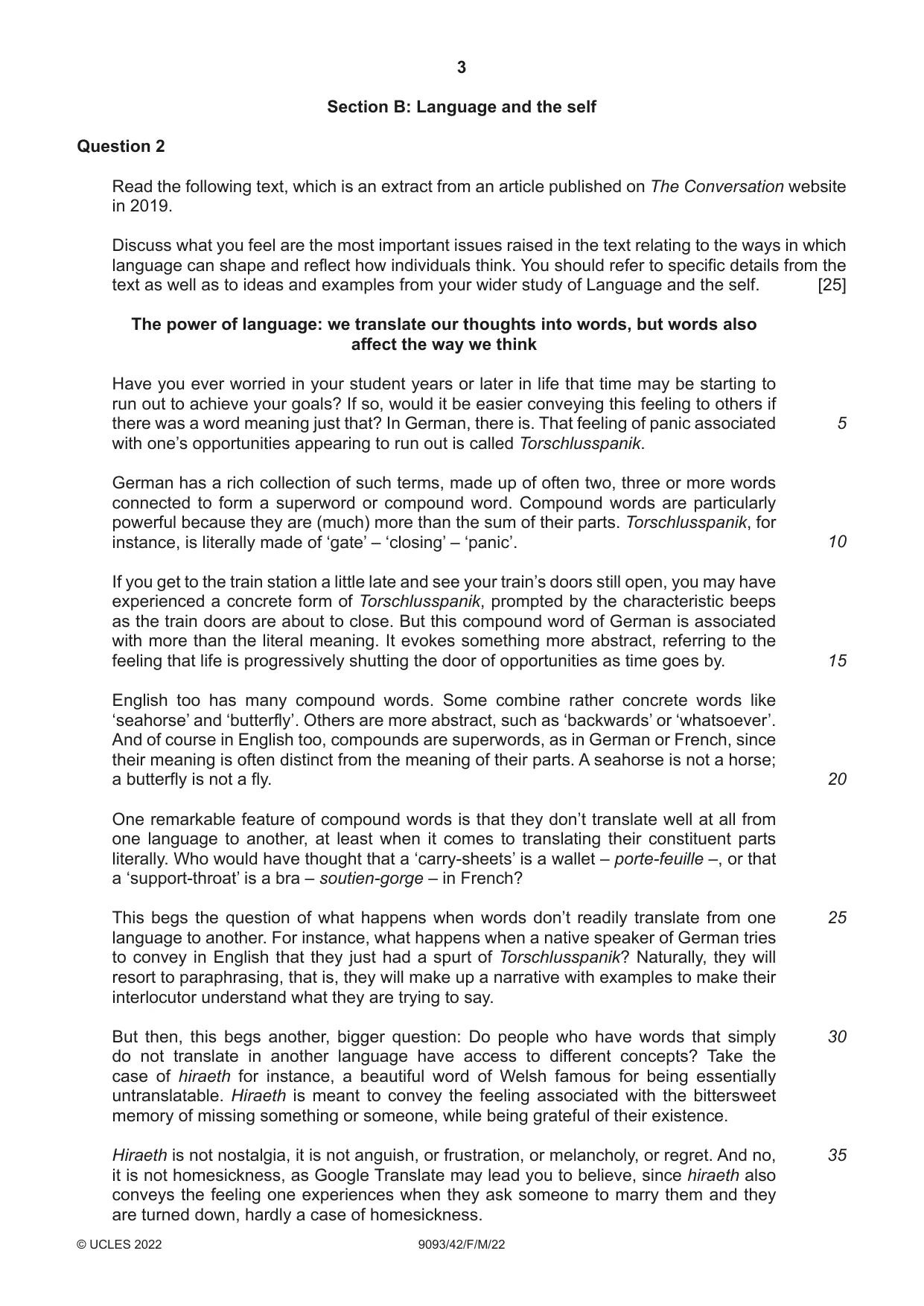 Cambridge A Level English - Language AS and A Level (from 2014) 9093 2022 Feb/March Paper 4 · Variant 2 question paper, page 3 of 4