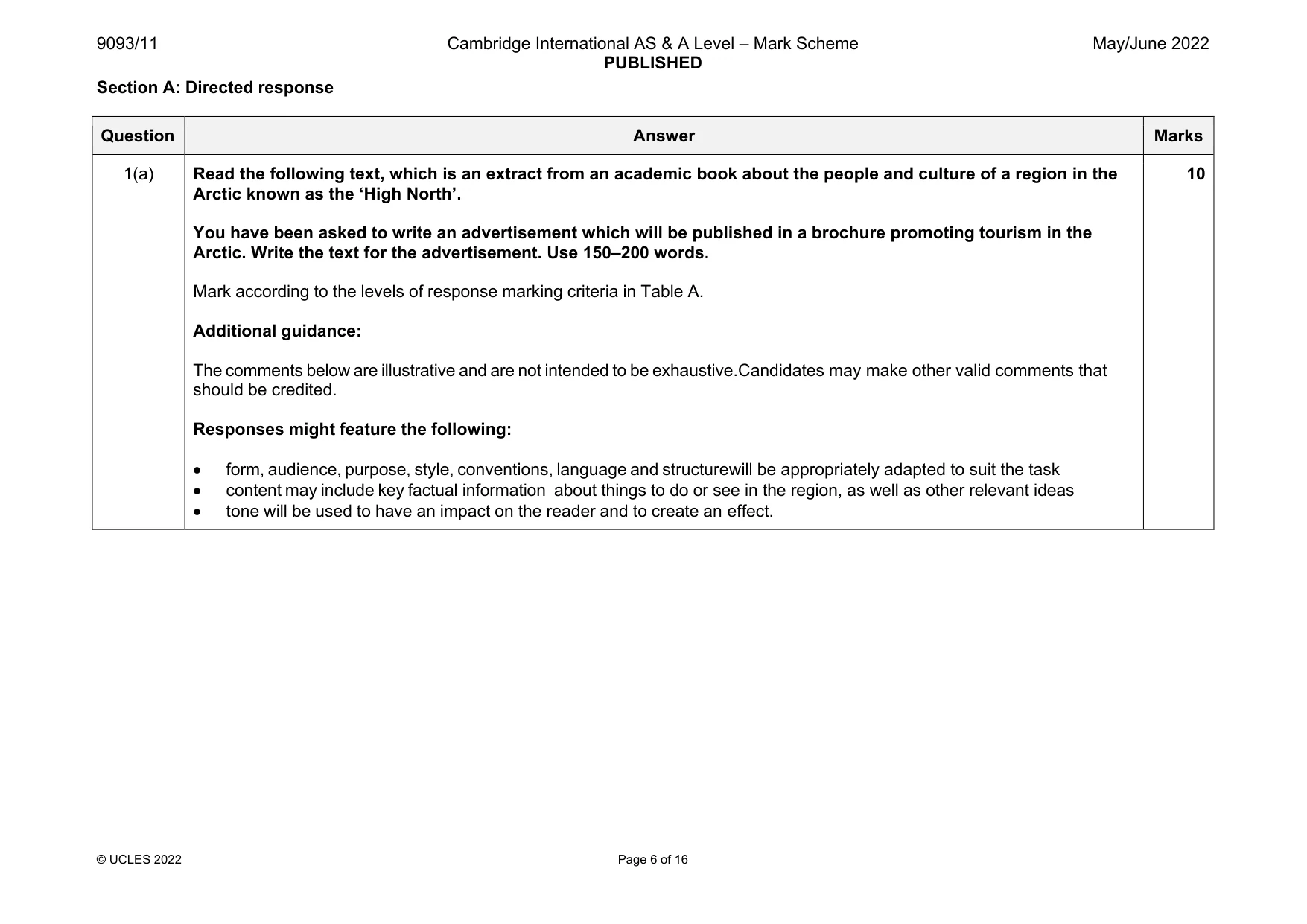Mark scheme, page 6 of 16