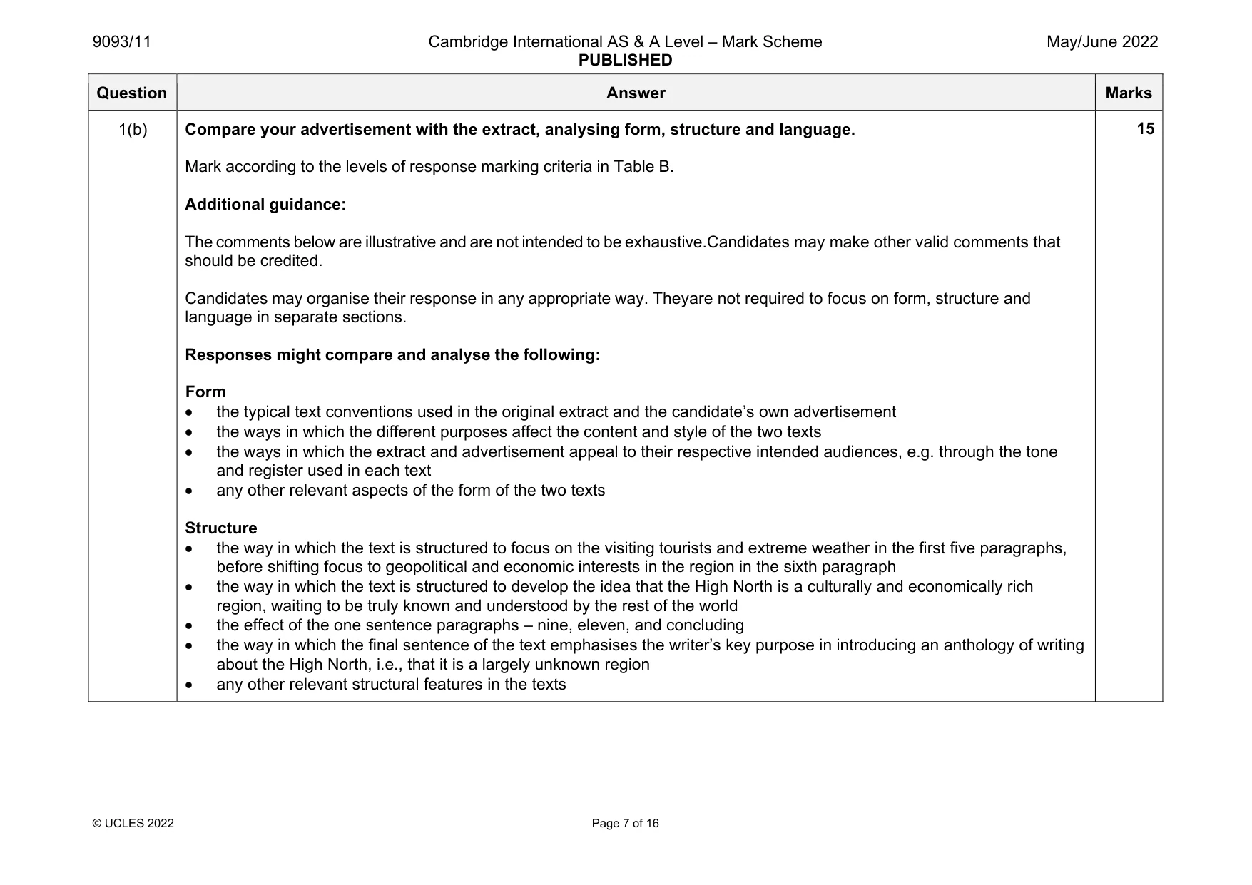 Mark scheme, page 7 of 16