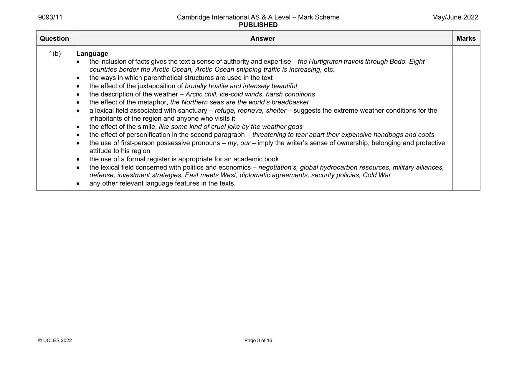 Mark scheme, page 8 of 16