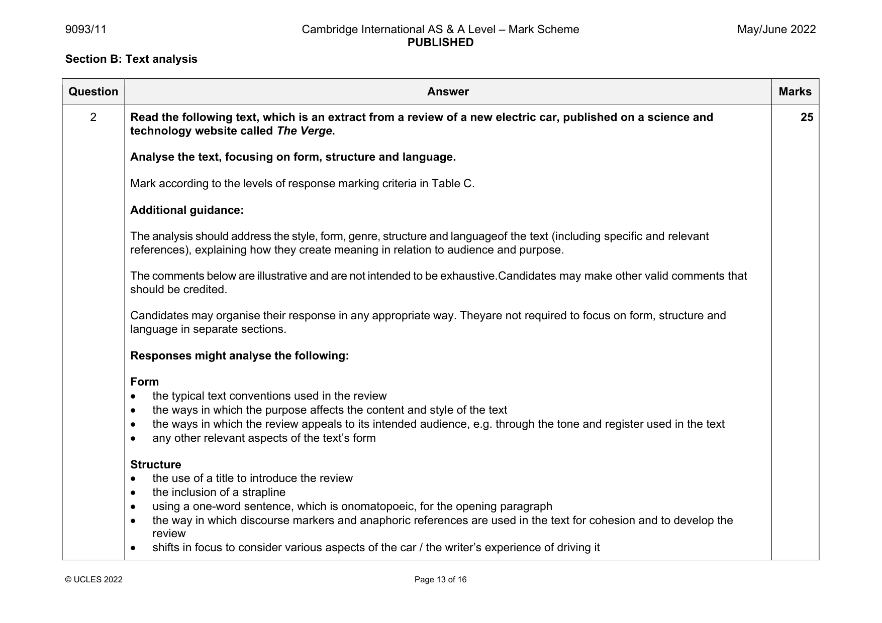 Mark scheme, page 13 of 16