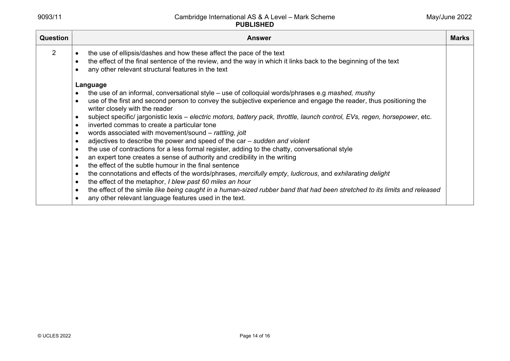 Mark scheme, page 14 of 16