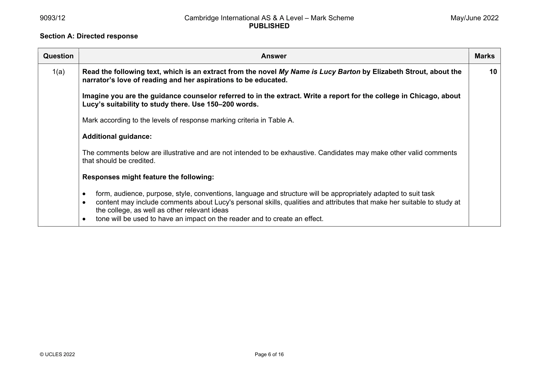 Mark scheme, page 6 of 16