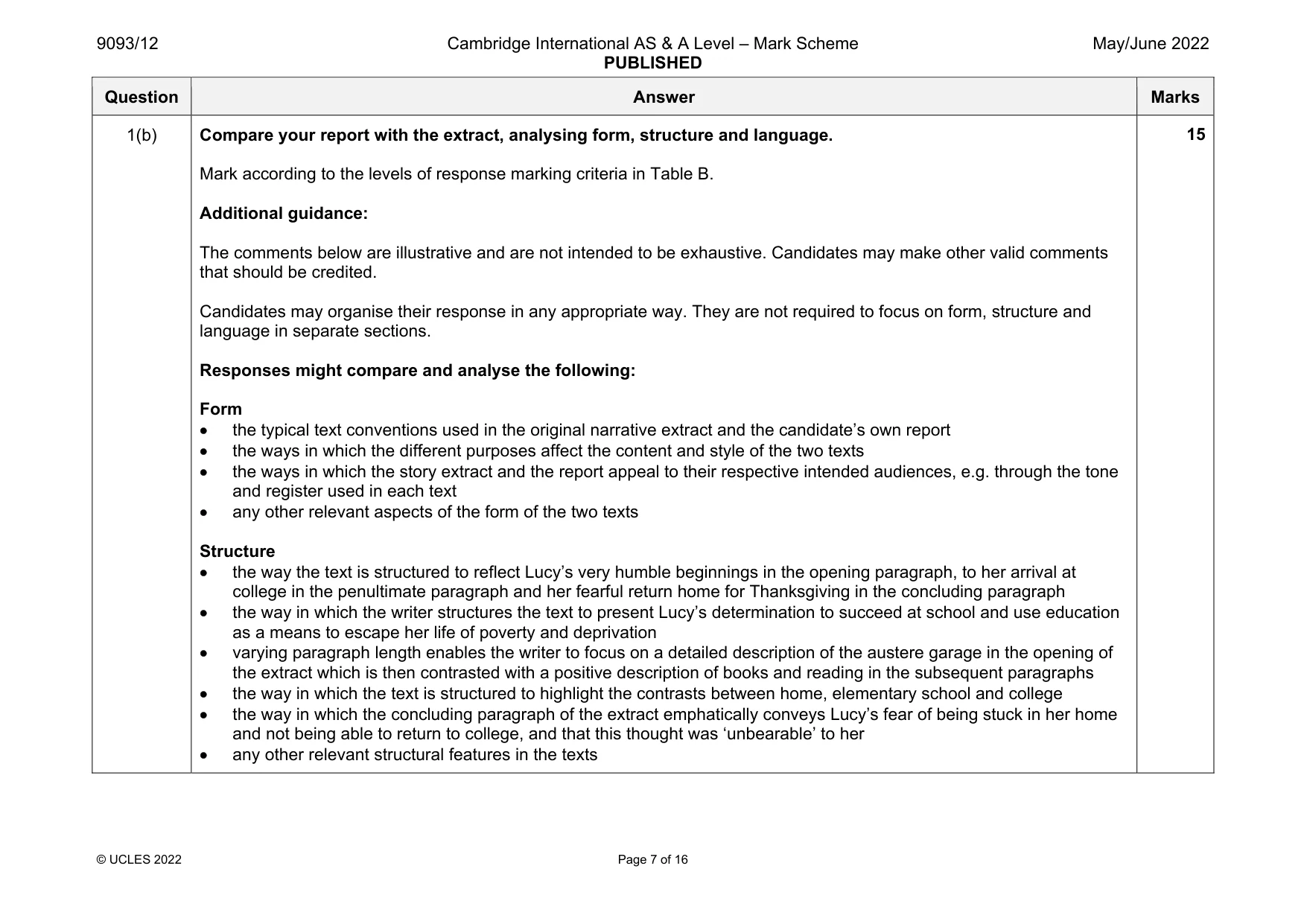 Mark scheme, page 7 of 16
