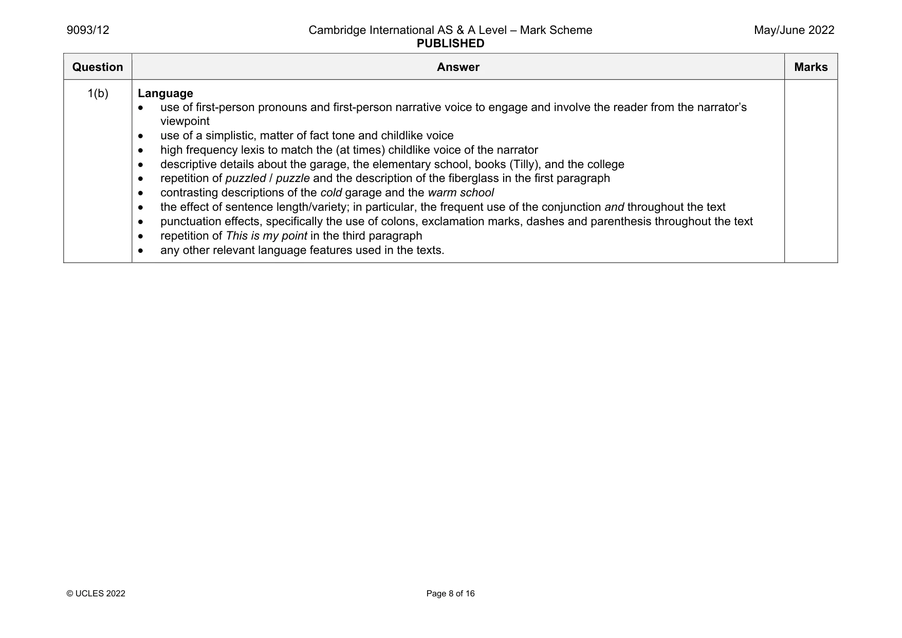 Mark scheme, page 8 of 16