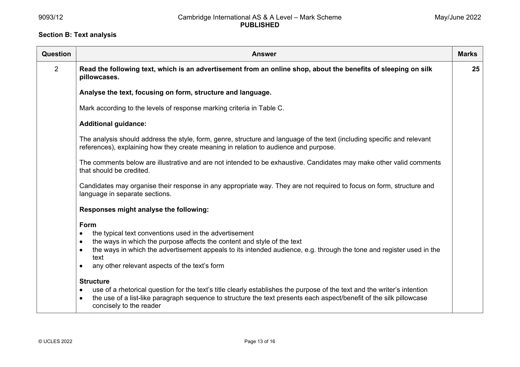 Mark scheme, page 13 of 16