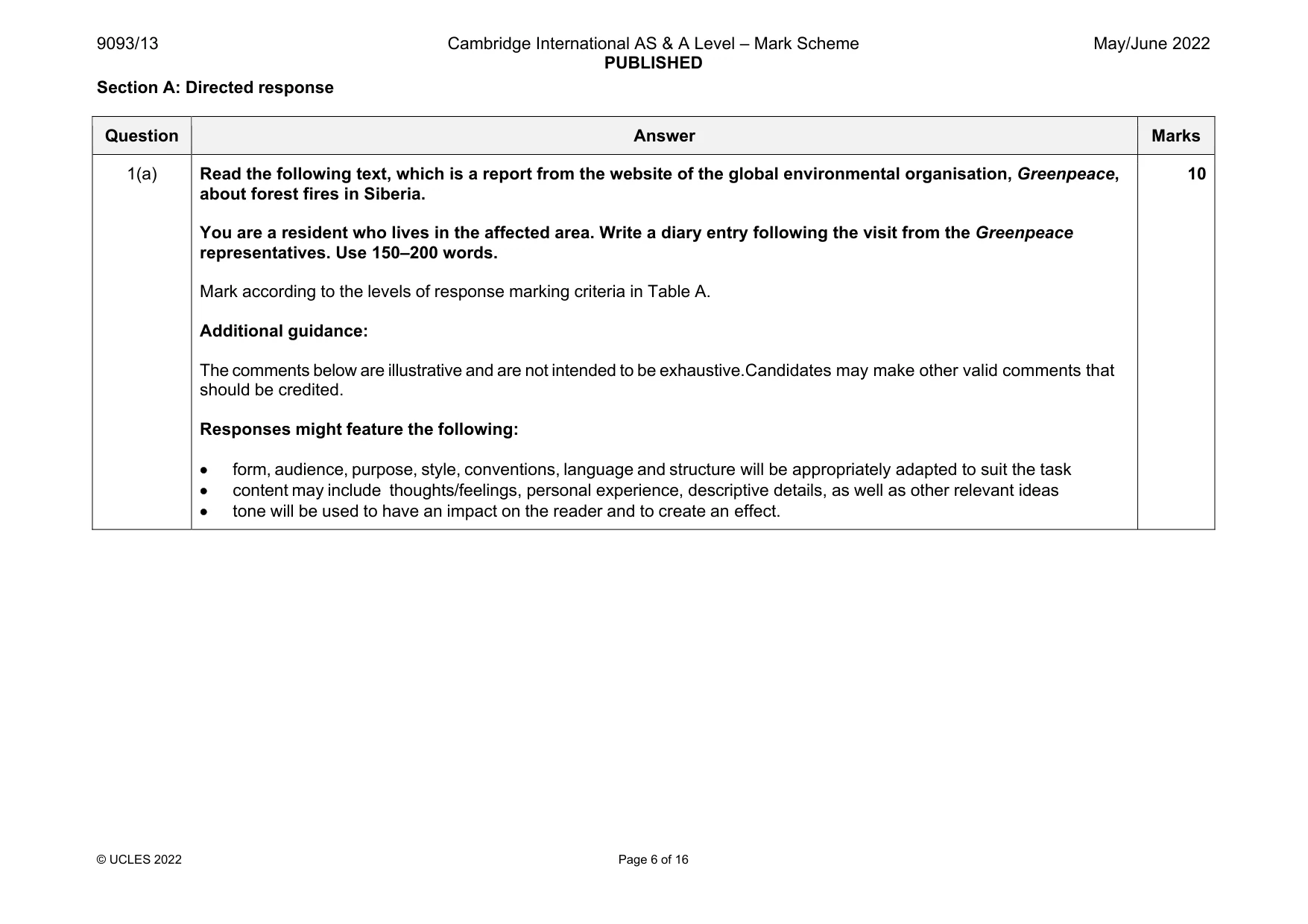 Mark scheme, page 6 of 16
