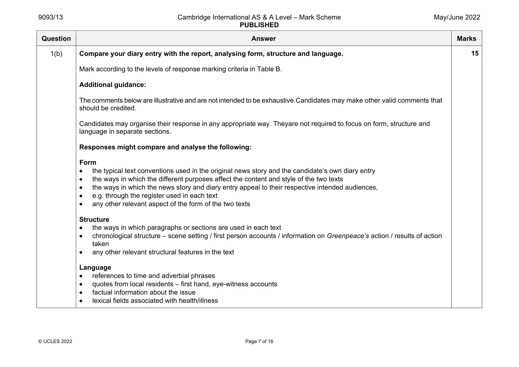 Mark scheme, page 7 of 16