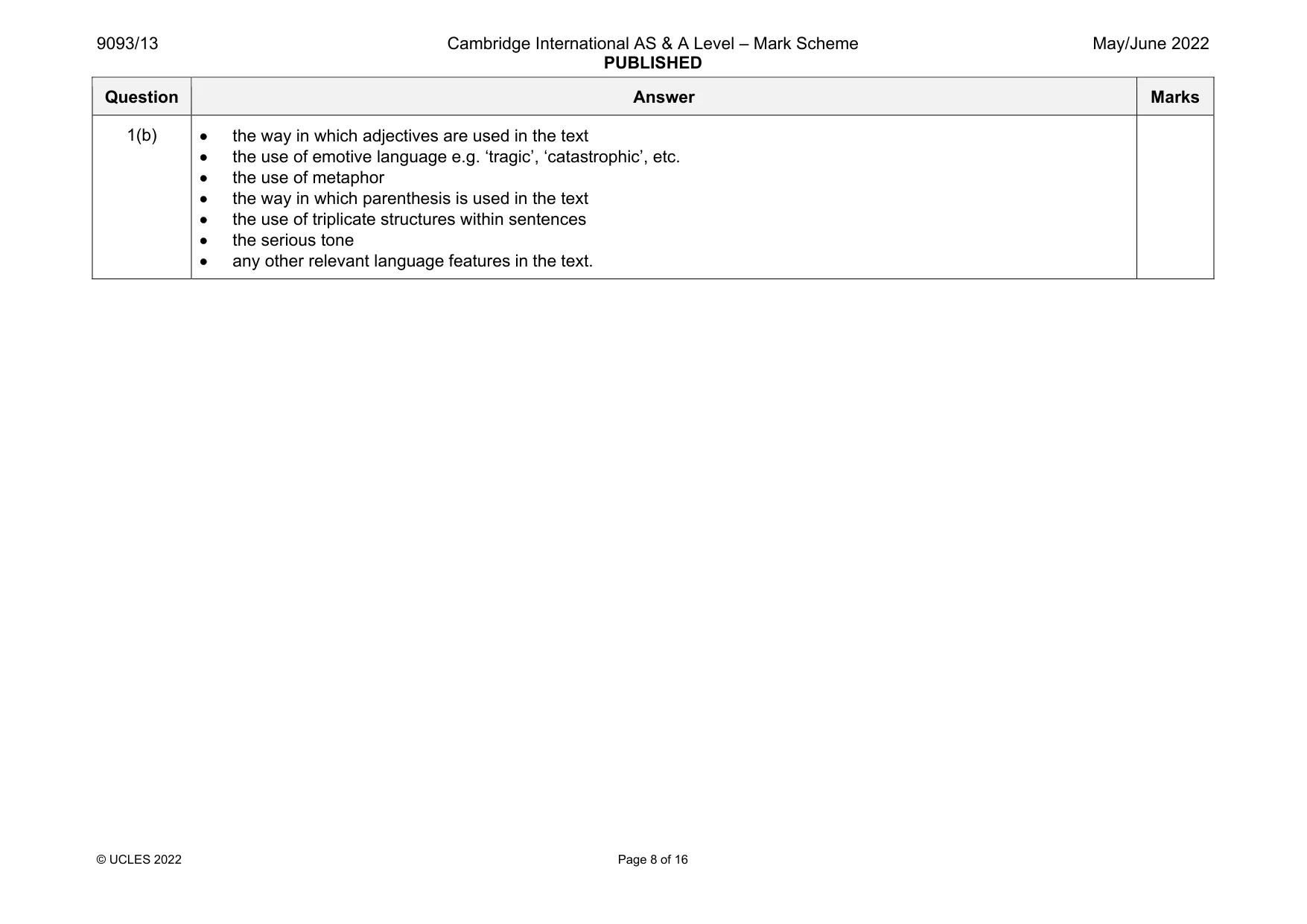 Mark scheme, page 8 of 16