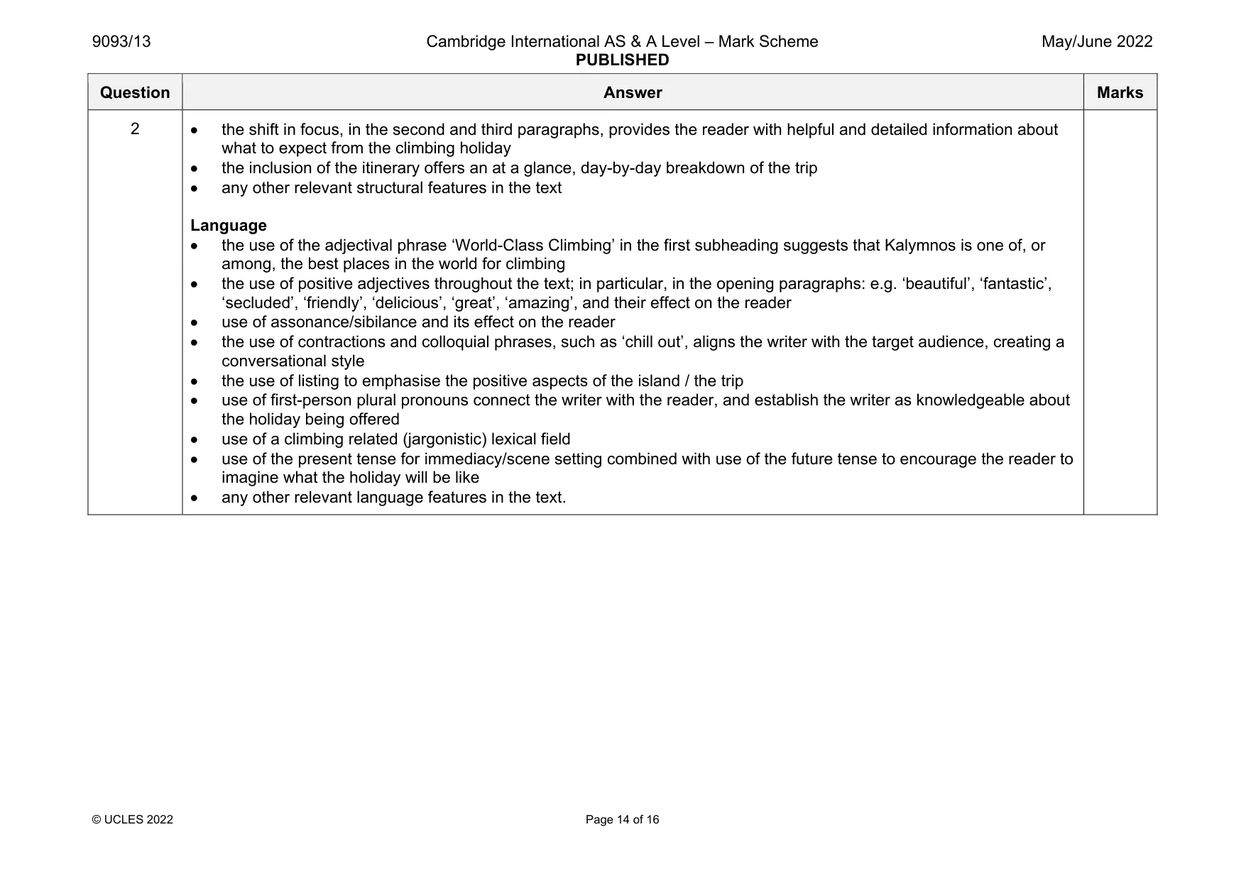 Mark scheme, page 14 of 16