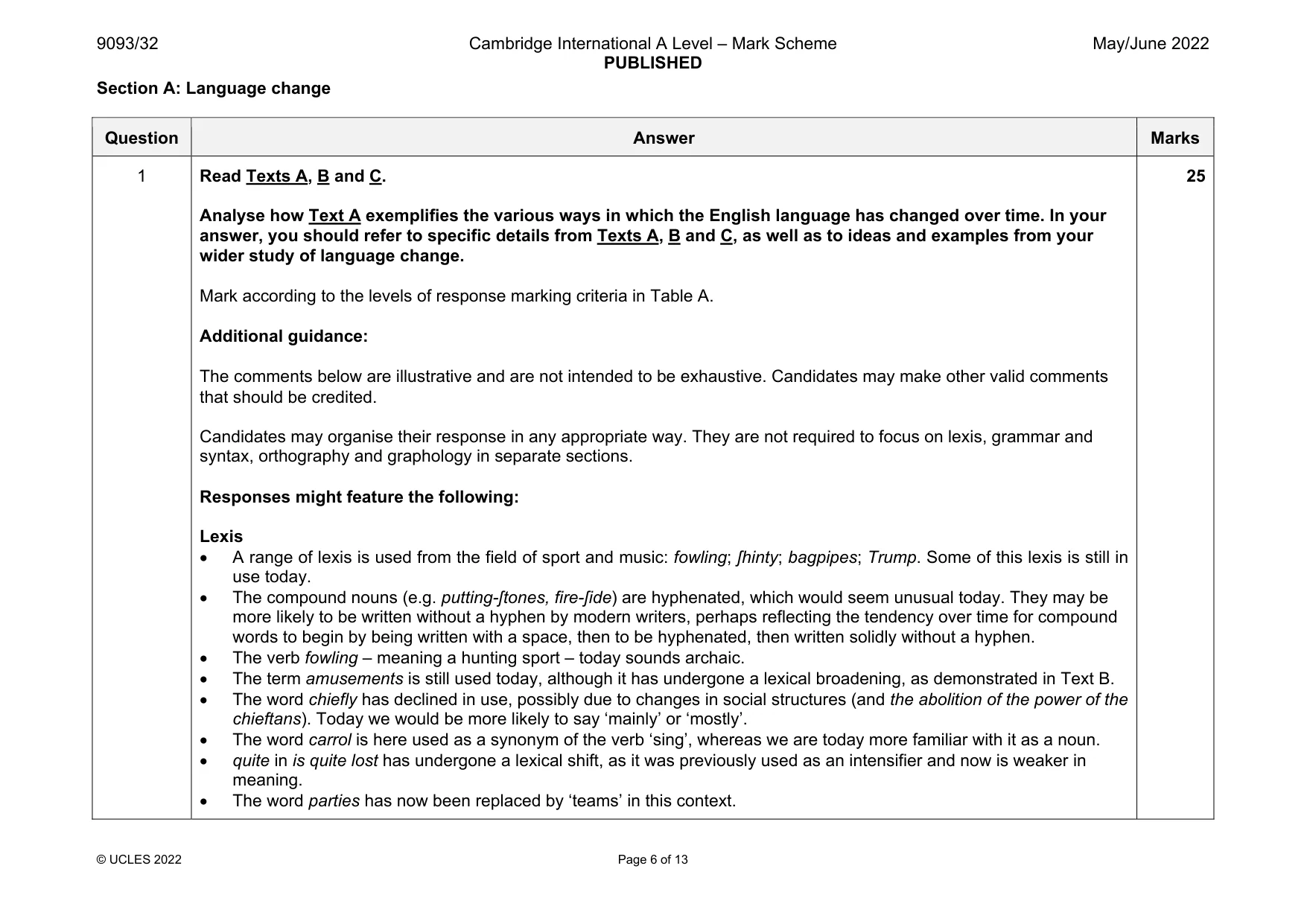 Mark scheme, page 6 of 13