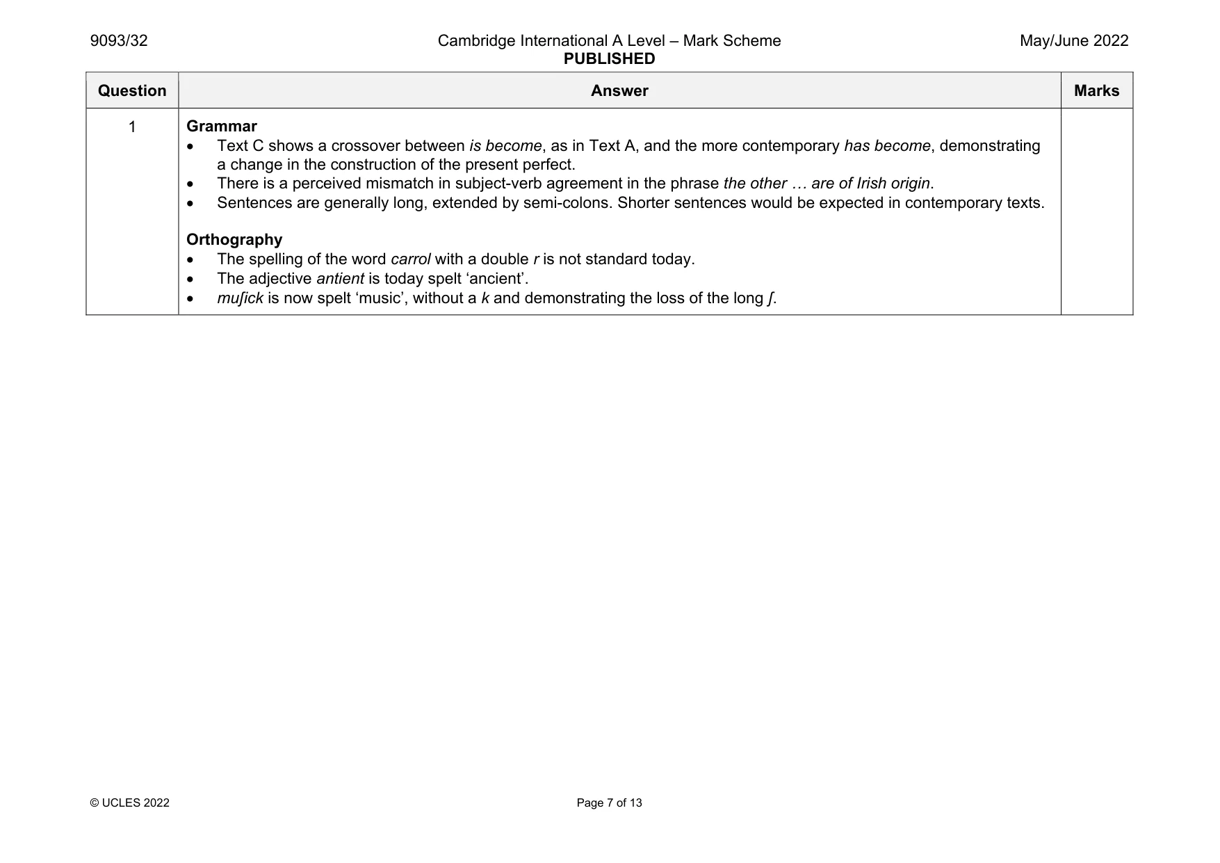 Mark scheme, page 7 of 13