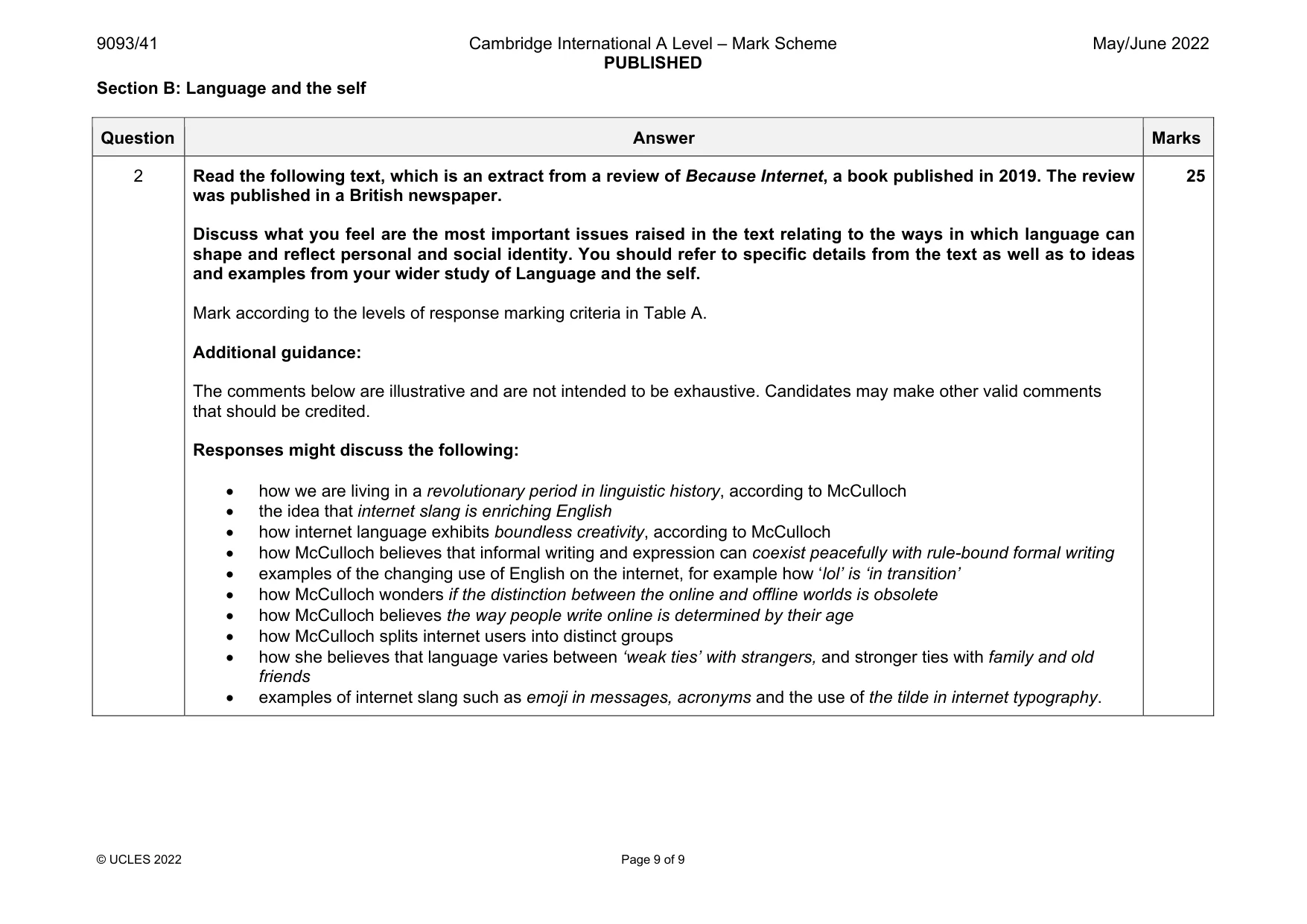 Mark scheme, page 9 of 9