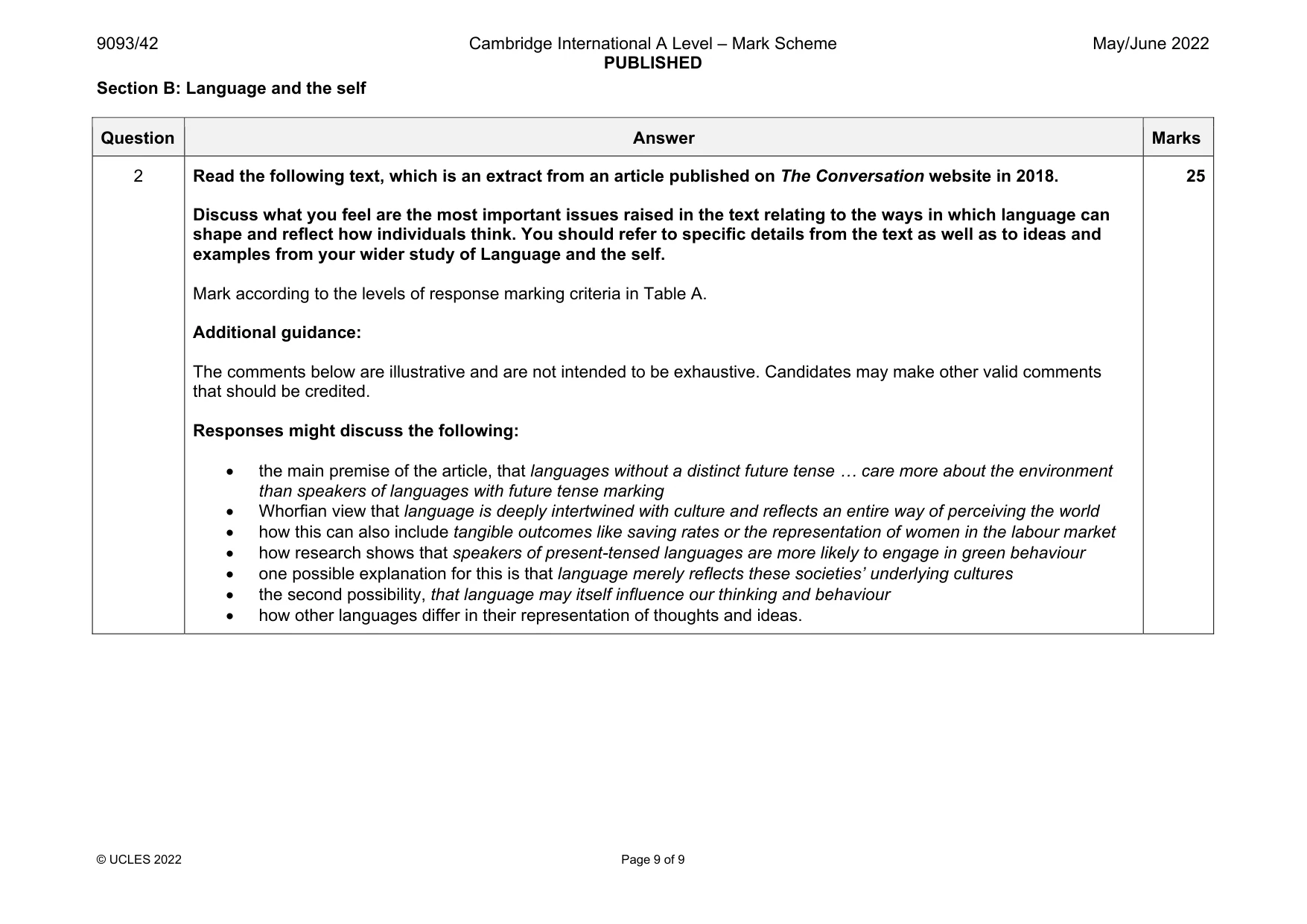 Mark scheme, page 9 of 9