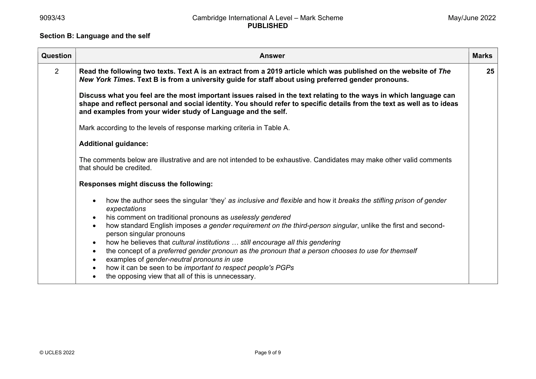 Mark scheme, page 9 of 9