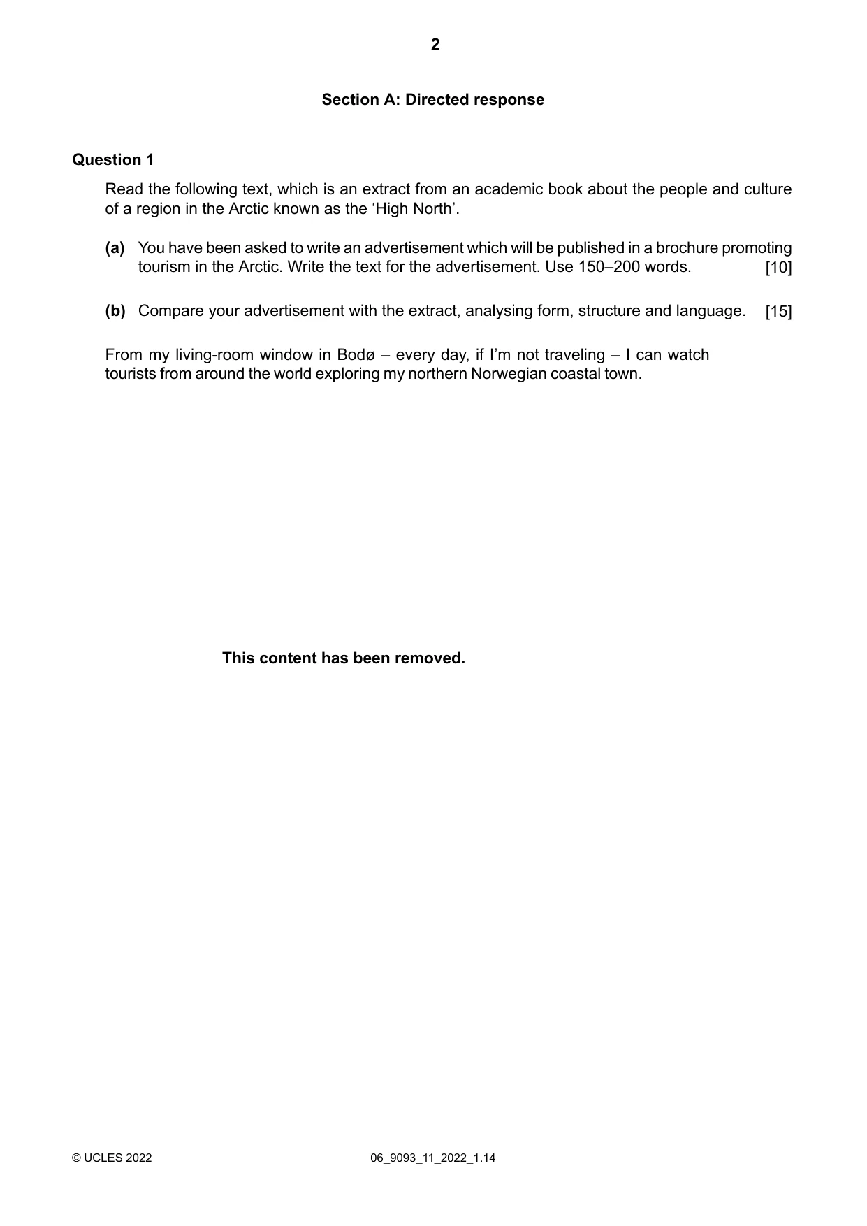 Cambridge A Level English - Language AS and A Level (from 2014) 9093 2022 May/June Paper 1 · Variant 1 question paper, page 2 of 8