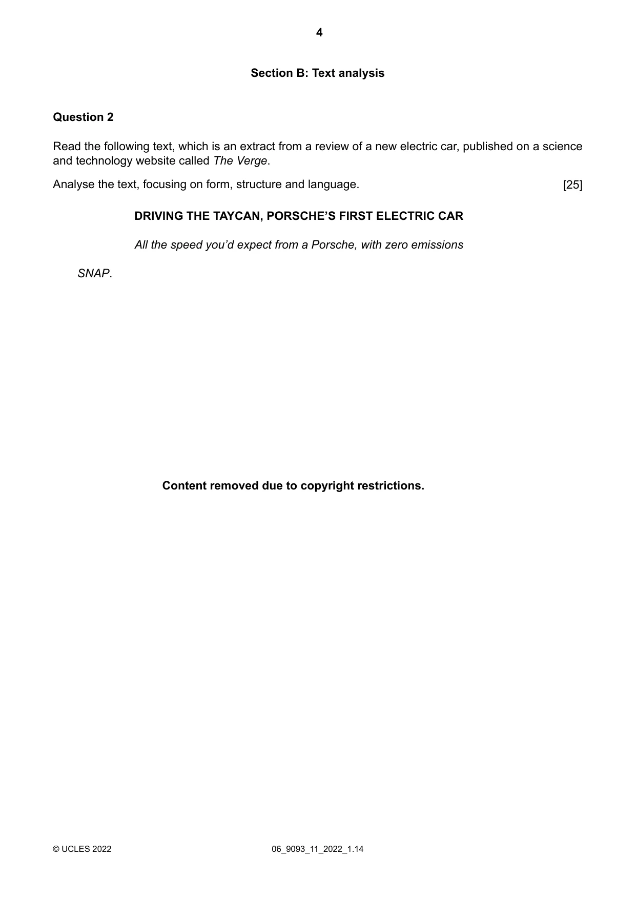 Cambridge A Level English - Language AS and A Level (from 2014) 9093 2022 May/June Paper 1 · Variant 1 question paper, page 4 of 8