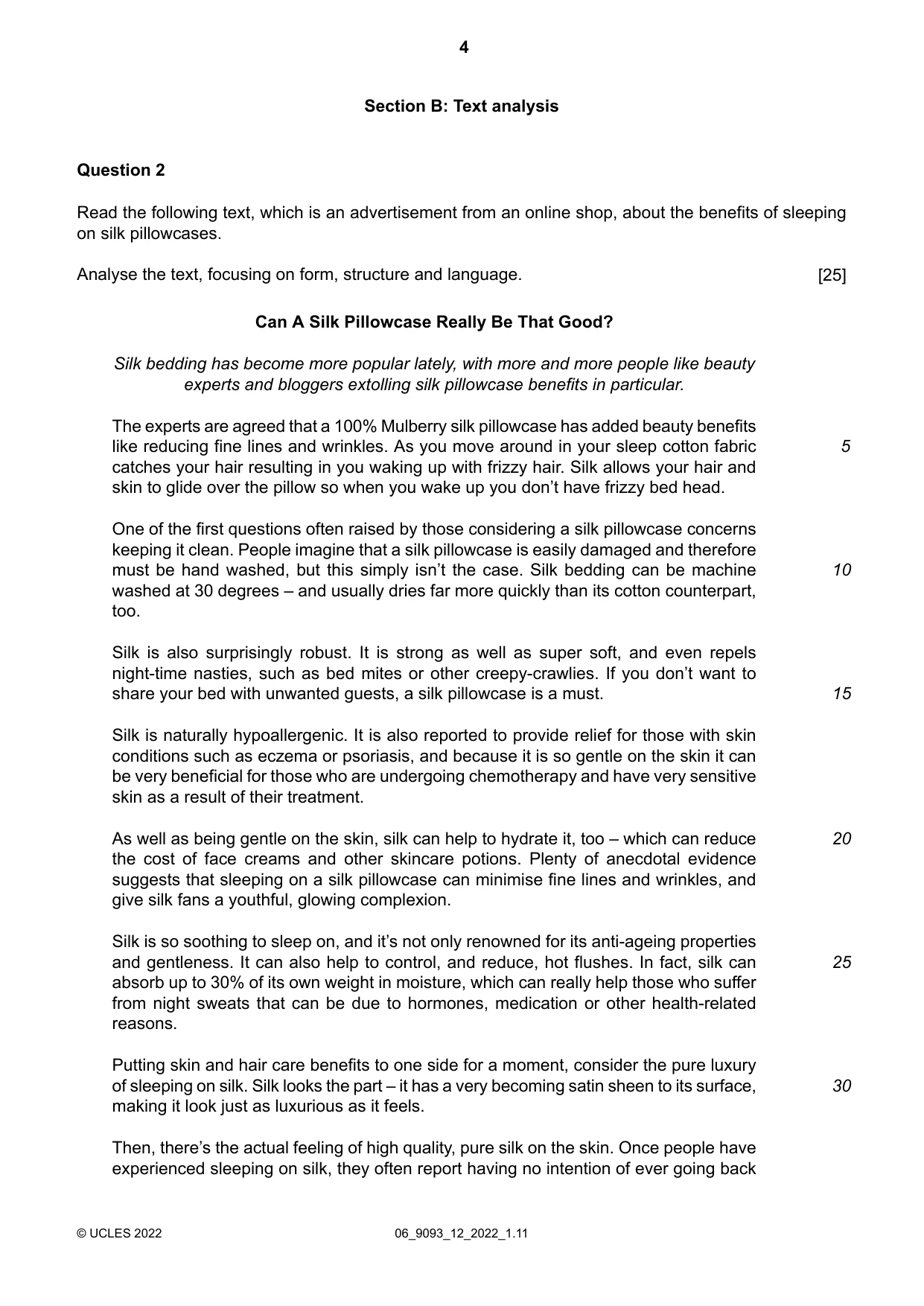 Cambridge A Level English - Language AS and A Level (from 2014) 9093 2022 May/June Paper 1 · Variant 2 question paper, page 4 of 8