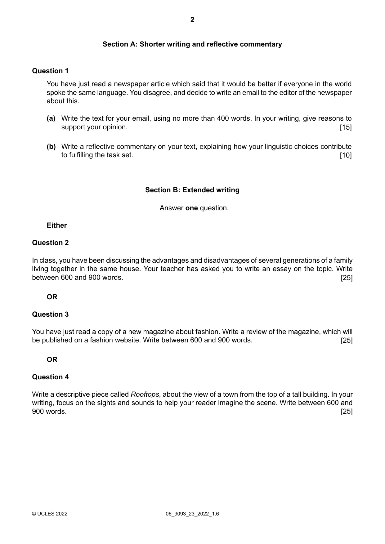 Cambridge A Level English - Language AS and A Level (from 2014) 9093 2022 May/June Paper 2 · Variant 3 question paper, page 2 of 4