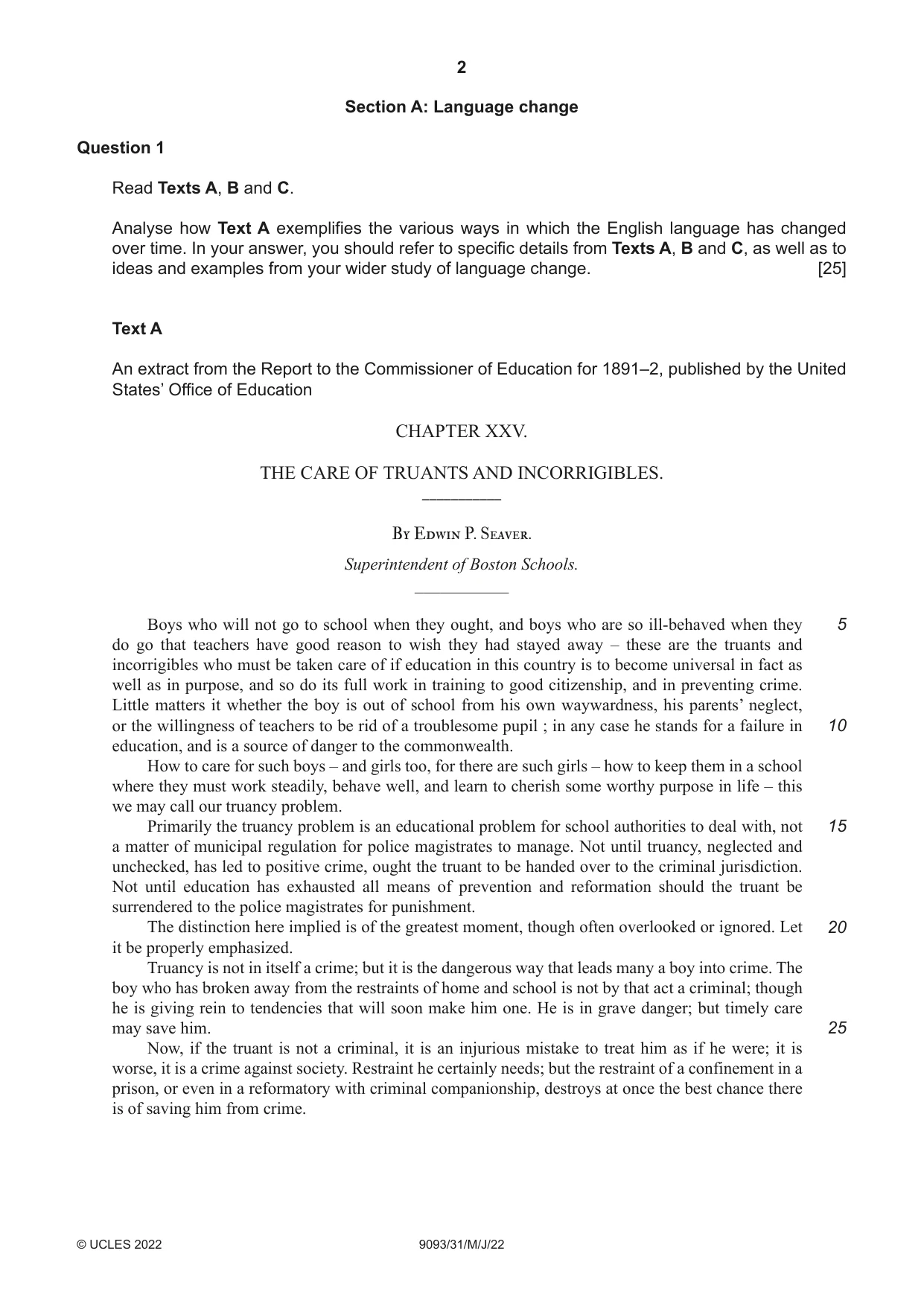 Cambridge A Level English - Language AS and A Level (from 2014) 9093 2022 May/June Paper 3 · Variant 1 question paper, page 2 of 8