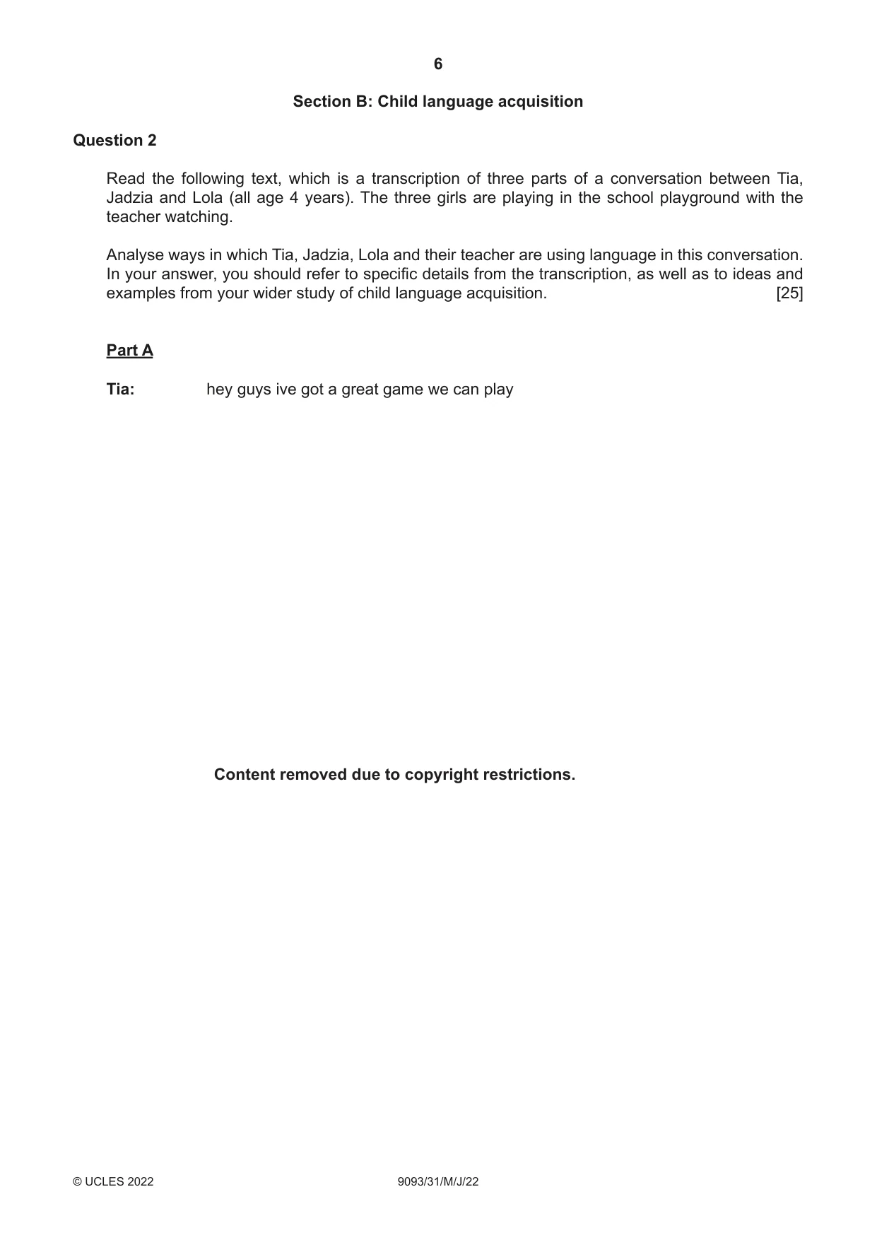 Cambridge A Level English - Language AS and A Level (from 2014) 9093 2022 May/June Paper 3 · Variant 1 question paper, page 6 of 8